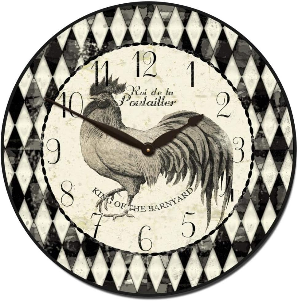 Black & Cream Rooster Wall Clock | Ultra Quiet Quartz Mechanism | Hand Made in USA Beautiful Crisp Lasting Color | Comes in 8 Sizes | 12-Inch