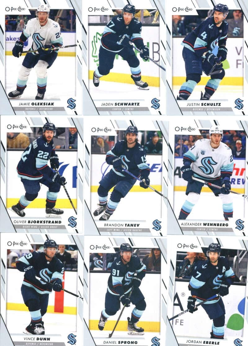 2023-24 O-Pee-Chee Veterans Seattle Kraken Team Set of 16 Cards (IN 4 POCKET NOTEBOOK): Matty Beniers(#40), Andre Burakovsky(#47), Shane Wright(#77), Yanni Gourde(#159), Philipp Grubauer(#164), Jared McCann(#172), Jordan Eberle(#198), Adam Larsson(#215), Brandon Tanev(#252), Alexander Wennberg(#280), Vince Dunn(#291), Daniel Sprong(#292), Justin Schultz(#335), Oliver Bjorkstrand(#341), Jaden Schwartz(#377), Jamie Oleksiak(#399) - Sportscard Superstore