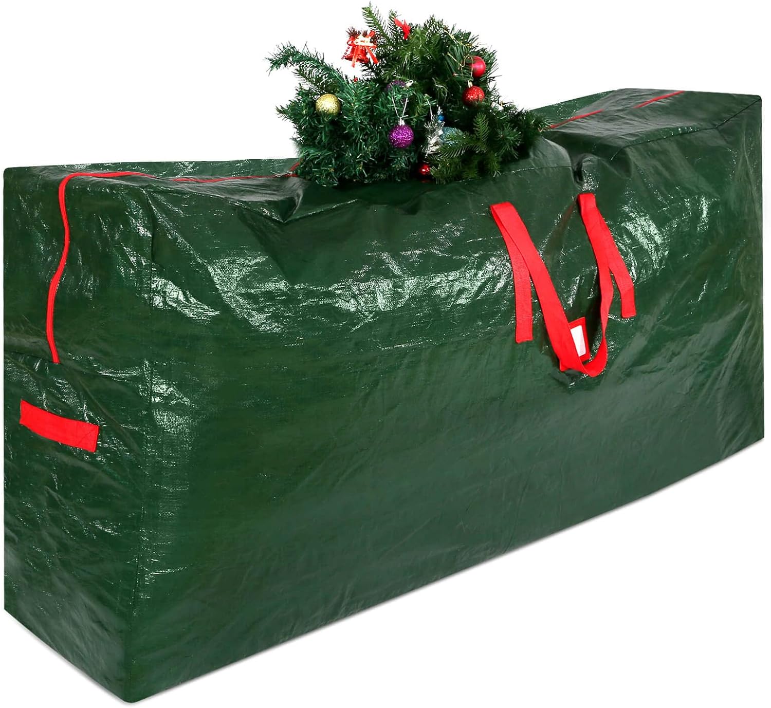 Plumrelos Large Christmas Tree Storage Bag Fit Up to 9 Ft Tall Artificial Tree, Durable Xmas Holiday Tree Storage Container with Metal Dual Zipper | Waterproof | Against Dust | Against Moisture(65" x 15" x 30") (Green)