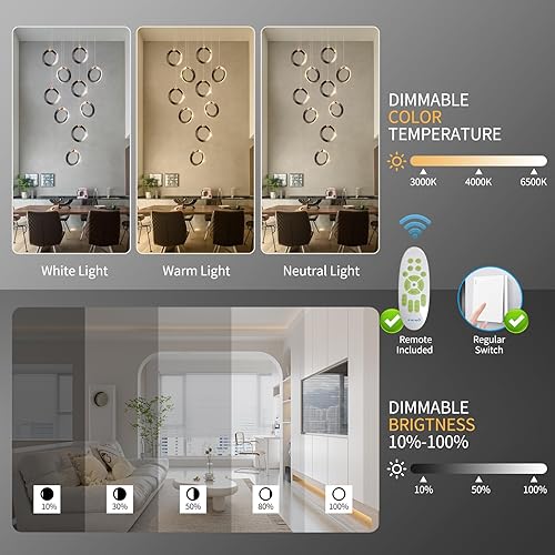 Miniatura 5 de Modern Chandelier Dimmable 10 Rings Electroplating Process with Remote Control, Height Adjustable Creative Acrylic Lampshade Elegant Artistic Home