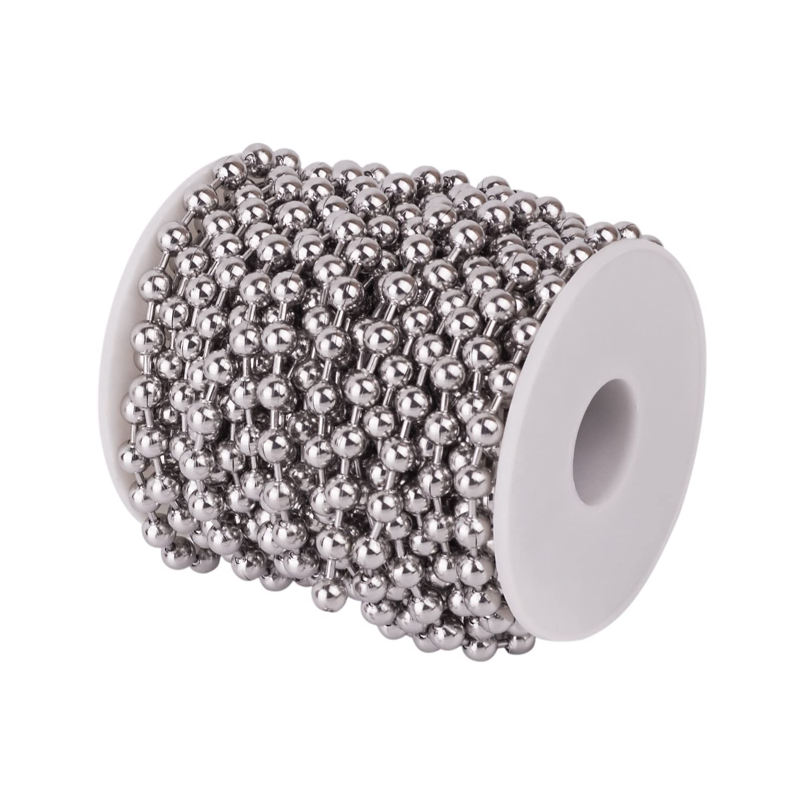 PandaHall - Catena con perline a sfera in acciaio INOX, lunghezza 6 mm, lunghezza regolabile, per realizzare collane fai da te, in acciaio INOX