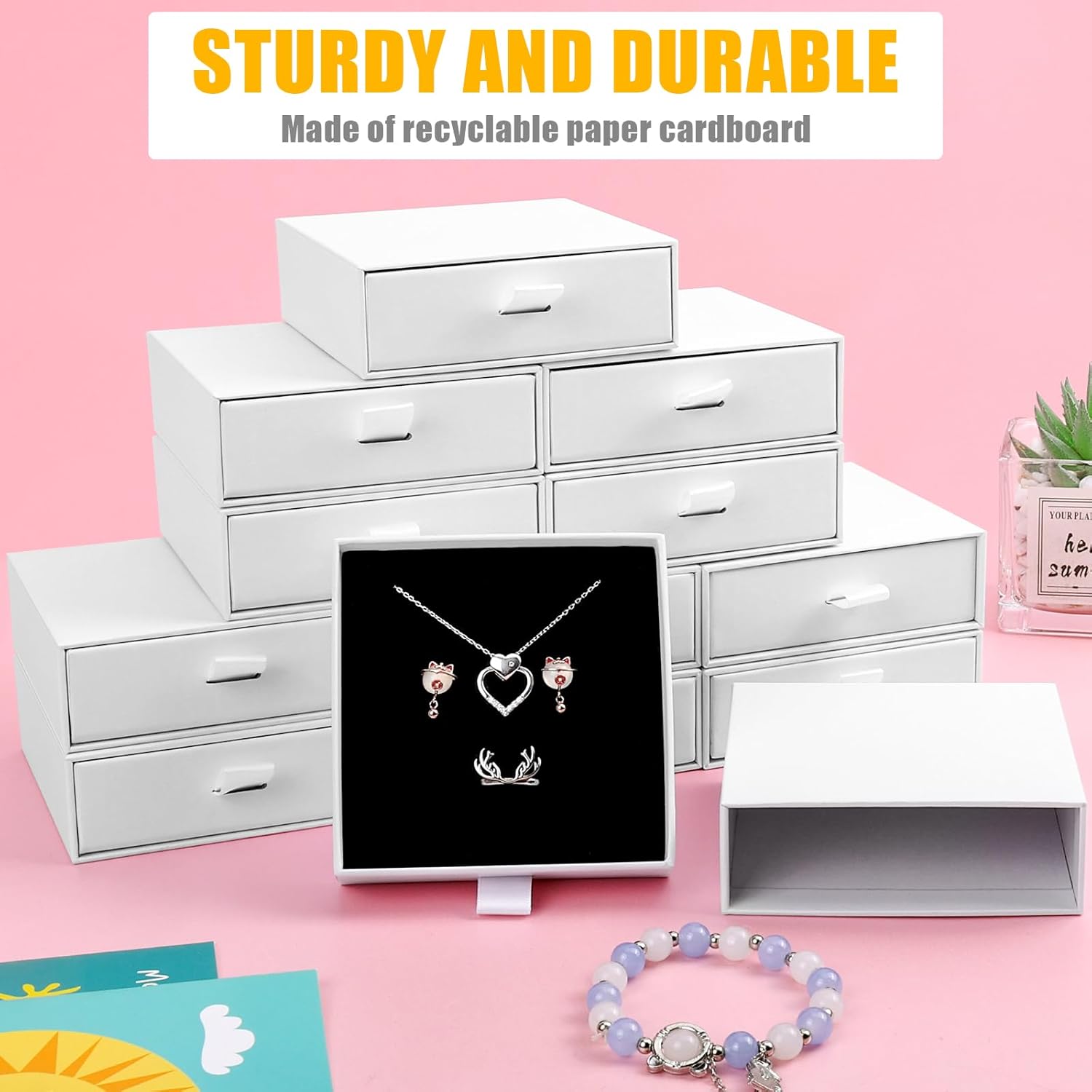 Cardboard Jewelry Boxes, 20 Pack 3.5×3.5x1Inch Jewelry Gift Boxes, Bulk Cotton Filled Small Jewelry Boxes with Lids for Necklace Ring Earring Display Box-White