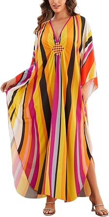 KECVOT Kaftan Dresses for Women Plus Size Batwing Sleeve Caftans Long Bathing Suit Cover Up Maxi Beach Dress Loungewear