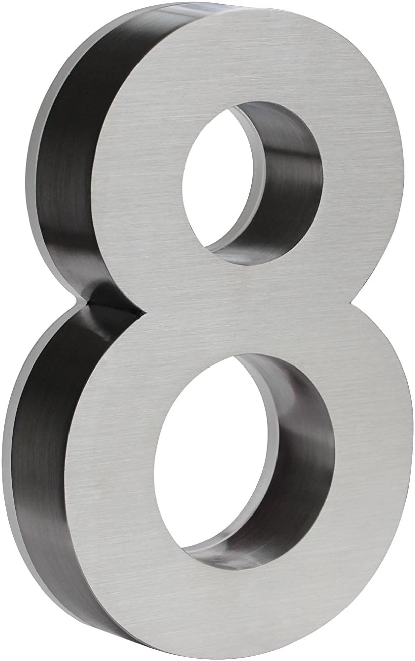 8 Inch House Numbers LED, Modern Address Signs for Homes | Soft, Exterior Glow | Black OR Stainless-Steel Weather Resistant, Durable, Wired | by JELSCO (8, Arial Stainless)