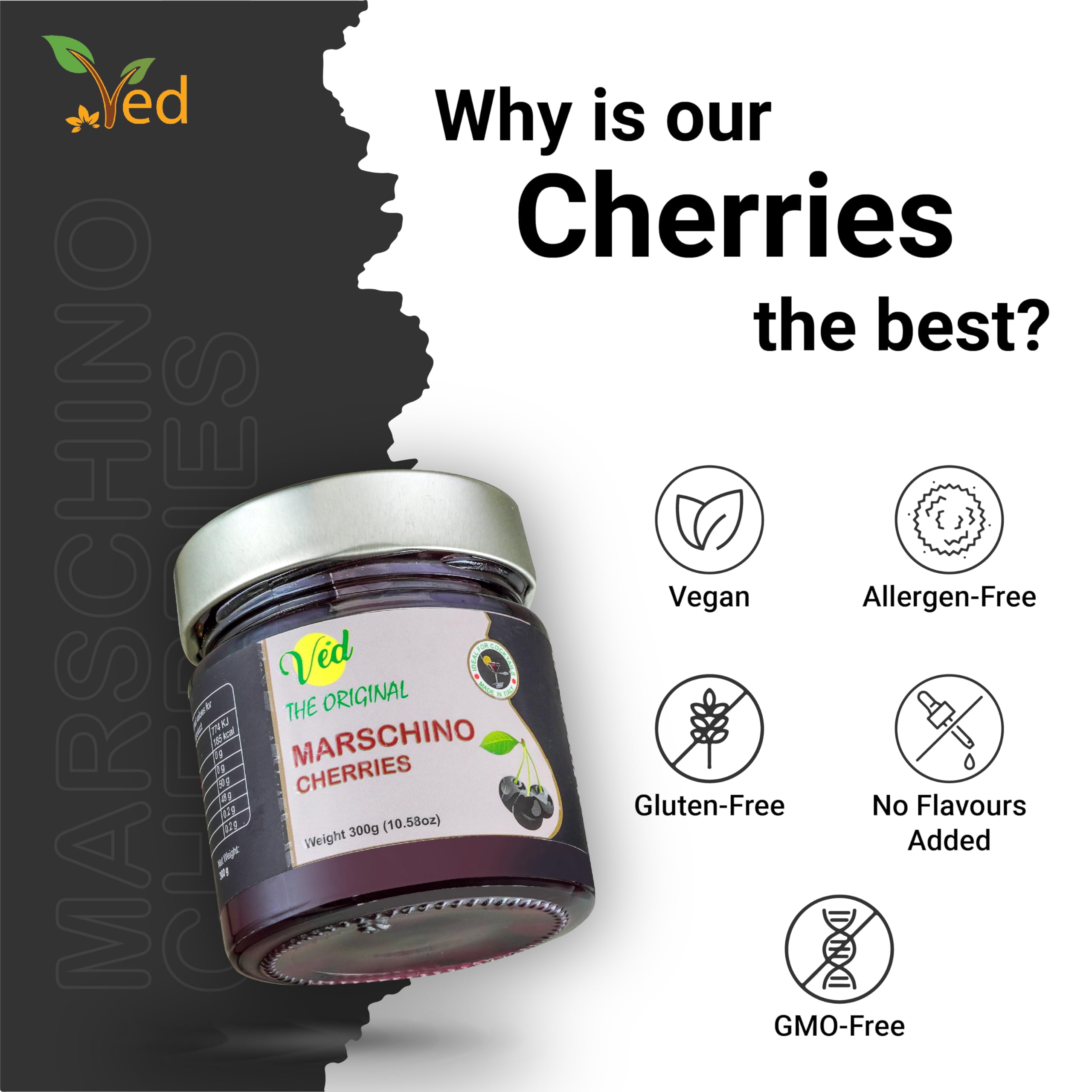 Ved Gourmet Cerezas al Maraschino Negras Originales 300g