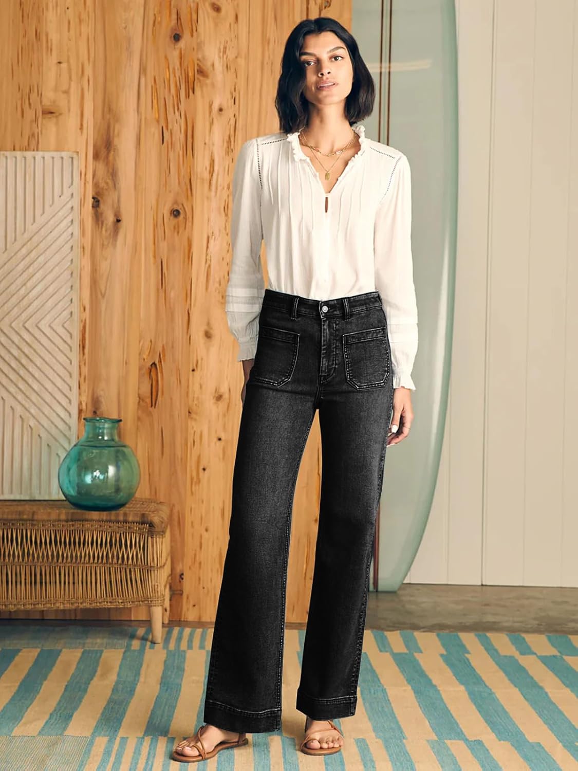 KUNMI Women’s Wide Leg Jeans High Waisted Straight Leg Stretchy Denim Pants with Pockets