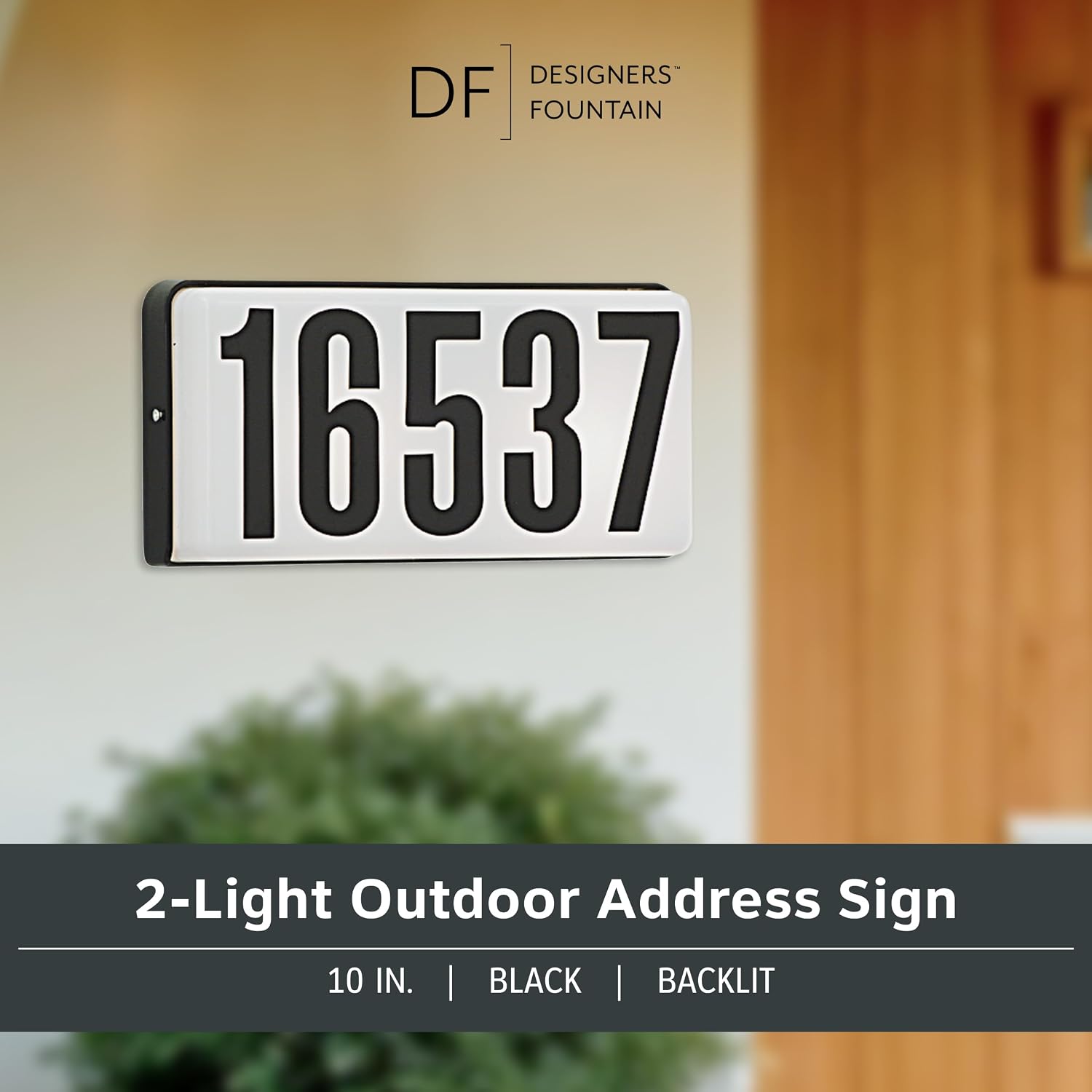 Designers Fountain Lighted House Number Sign, 2-Light Outdoor Home Address Plaque, 10 Inch, Black, 31310-BK image 2