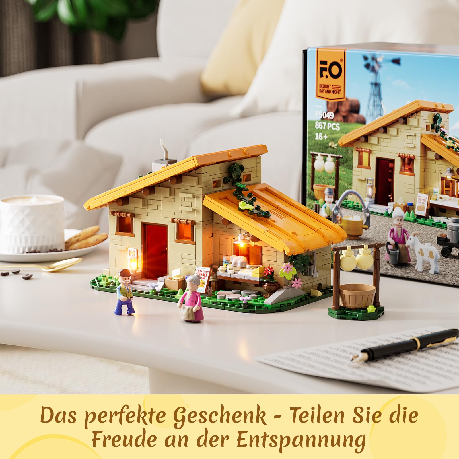 FUNWHOLE Käsehaus Beleuchtungs-Baustein-Set - Hauskäse Kollektion LED Licht BAU Tiere Bausatz 867 Teile für Erwachsene und Jugendliche