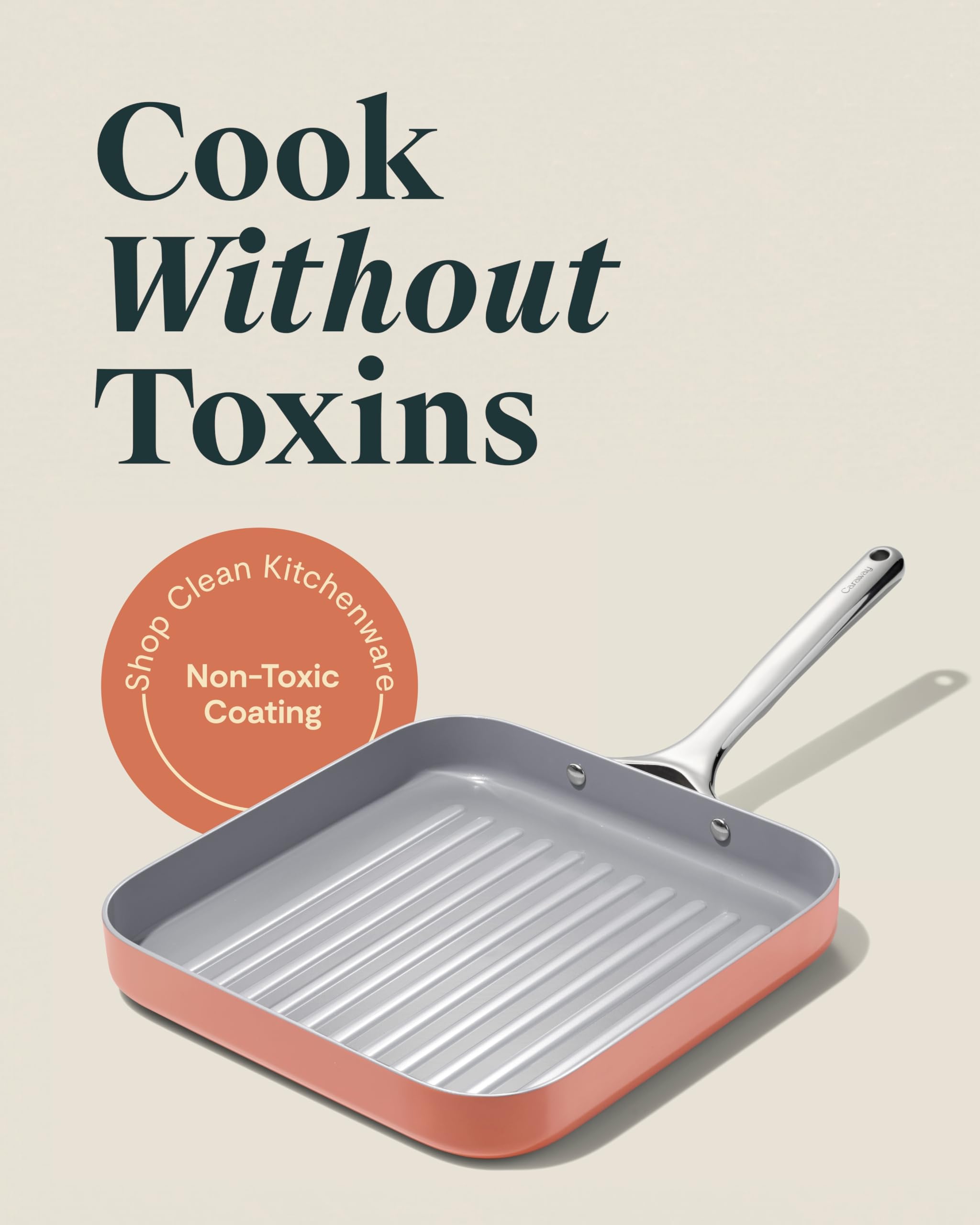 Caraway Square Grill Pan - 11” Grill Pan - Non-Stick Ceramic Coated - Non Toxic, PTFE & PFOA Free - Oven Safe & Compatible with All Stovetops - Perracotta