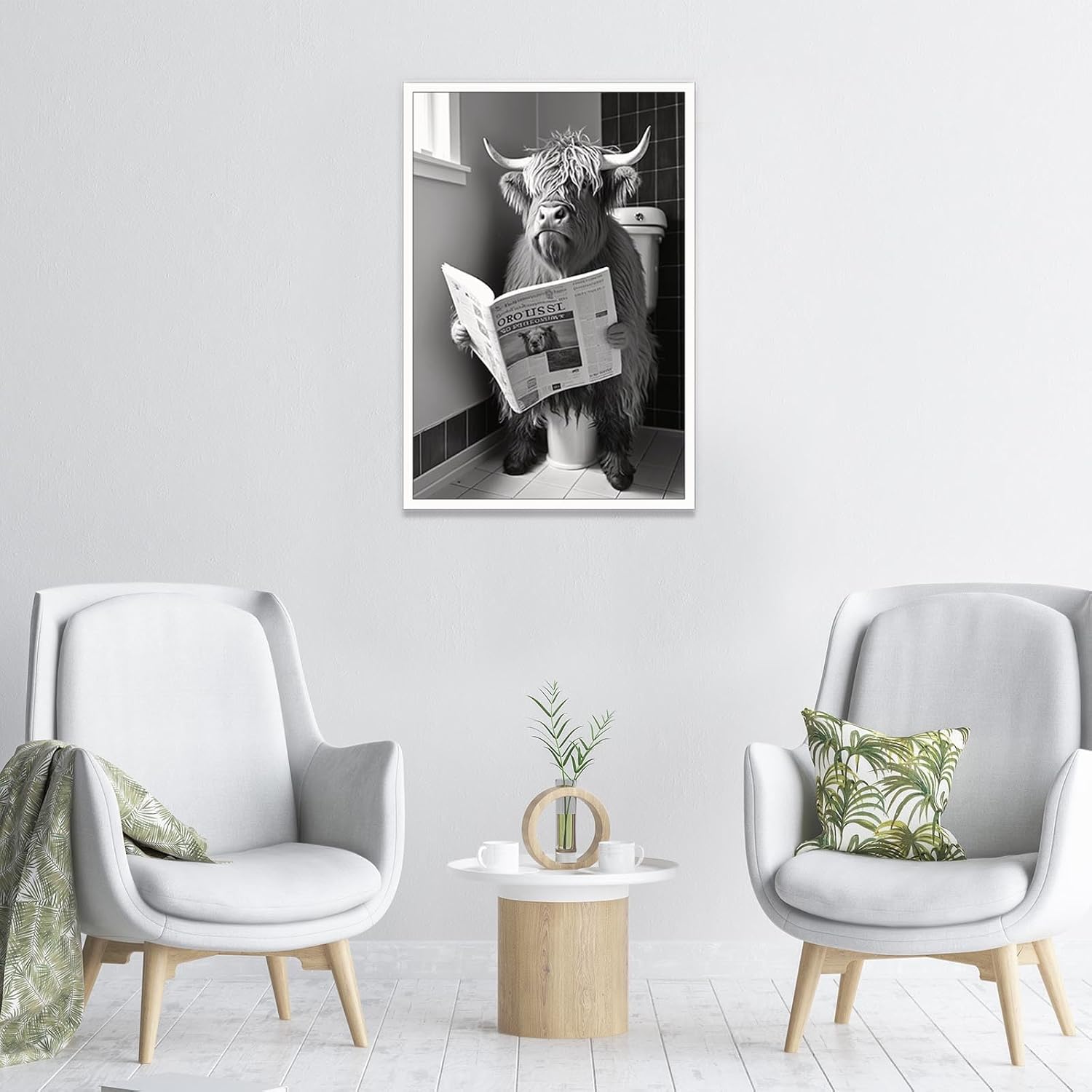 KOEUIRW Funny Highland Cow Bathroom Canvas Wall Art Black and White Longhorns In Toilet Aesthertic Poster Vintage Cute Animal Print Painting Modern Farmhouse Wall Decor for Bathroom24x36in Unframed