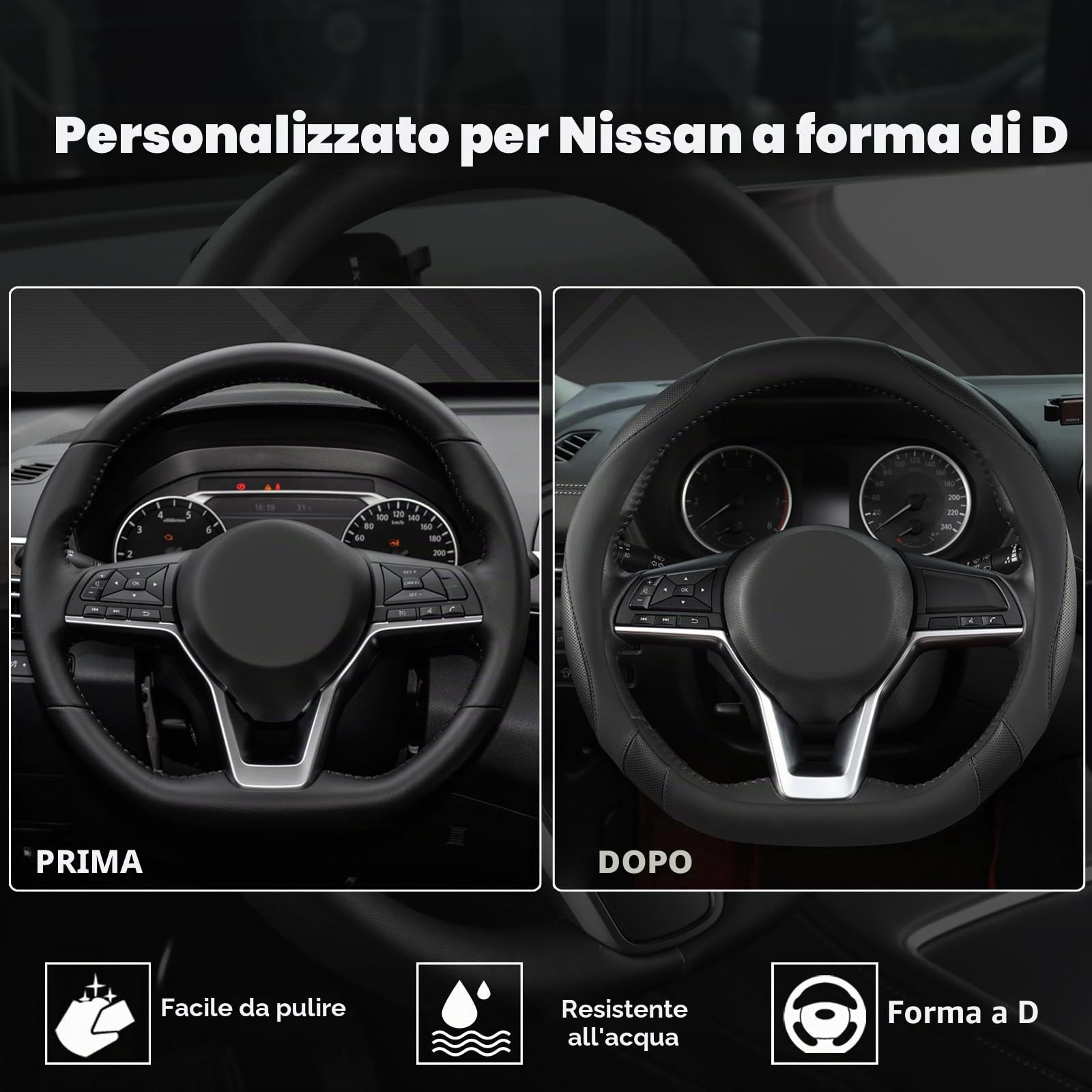 GIANT PANDA Coprivolante per Nissan, a forma di D, per Qashqai,Juke​,X-Trail,Leaf​(nero, misura standard)