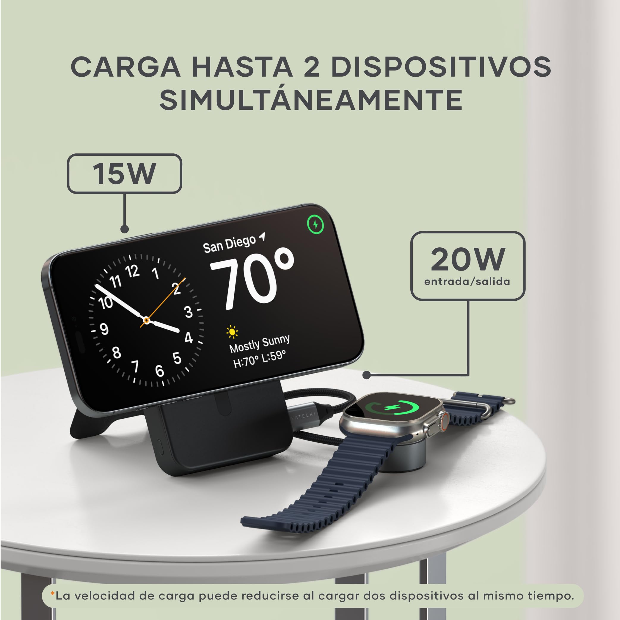 SATECHI OntheGo Power Bank MagSafe 10000mAh, Qi2, Soporte Integrado, Negro | 15W carga inalámbrica rápida para iPhone y Android, compatible con iPhone 17-12 y más