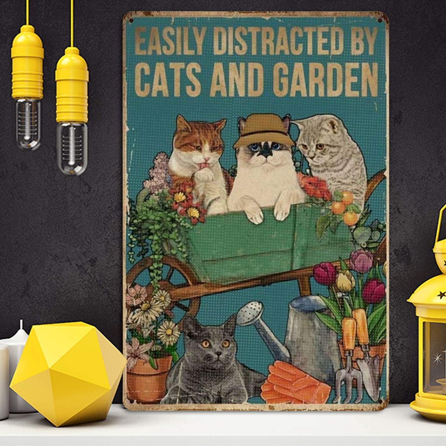Targa In Metallo 20x30 Cm ‘Distracted By Cats And Piano’ – Regalo Divertente Per Musicisti E Gattari