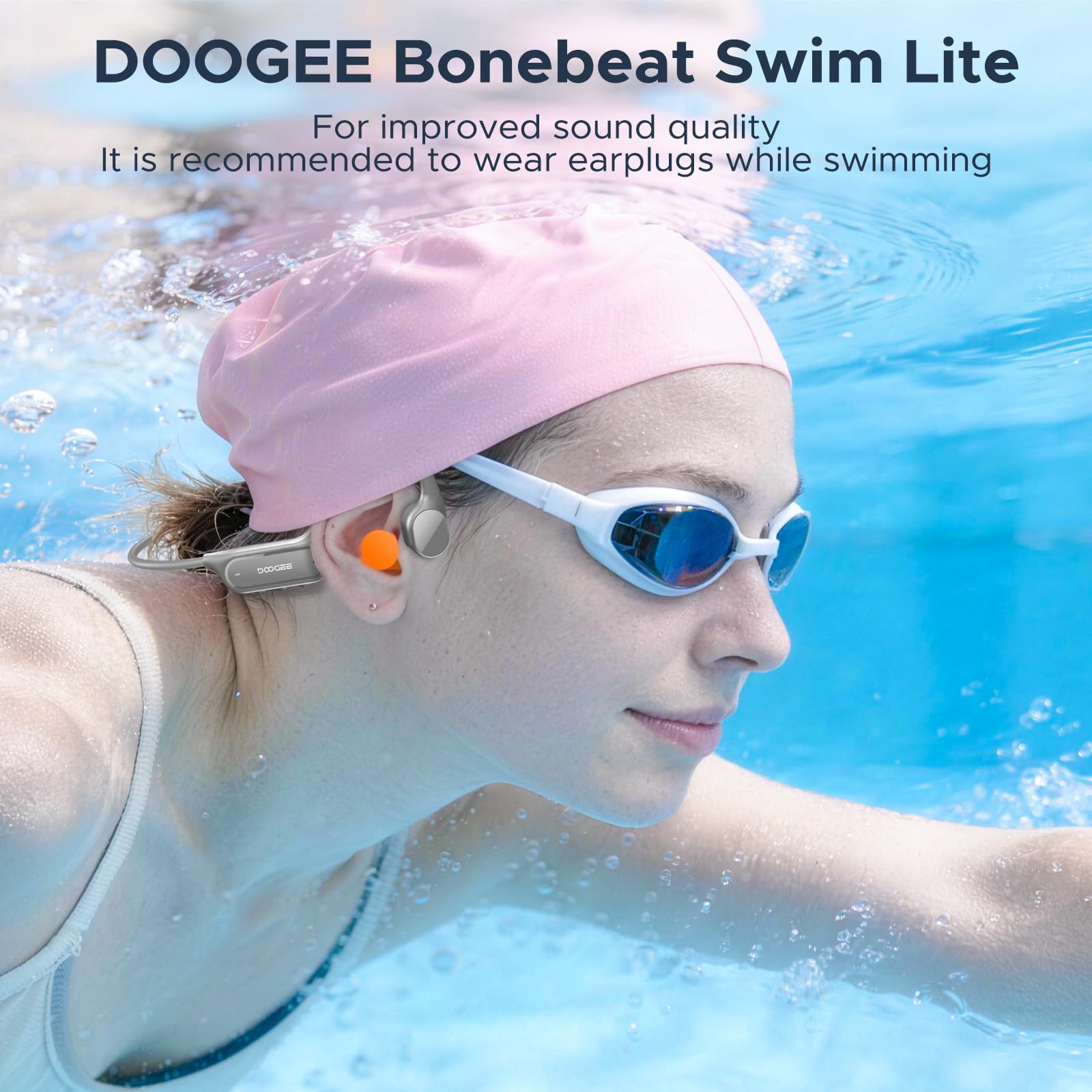 Knochenschall Kopfhörer, IP68 Kopfhörer Schwimmen, 10H Sport Lauf Drahtlos Bluetooth 5.4 Open-Ear Kopfhörer mit 32GB MP3 Doppelmodus für Radfahren, Unterwasserschwimmen, Fitness