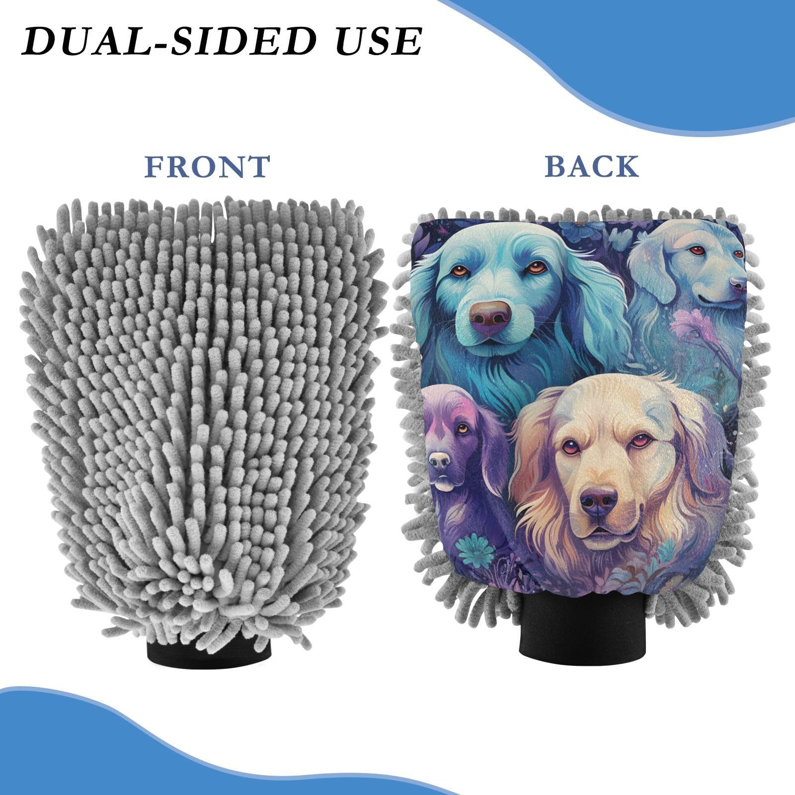 IOACIY Absorbent Microfiber Car Wash Drying Mitts, 2 Pack, Scratch-Free & Lint-Free, Rich Foam, Highly Absorbent, Double Sided, Wash Mitt Perfect for Car Washing, L, Cute Dog (4)