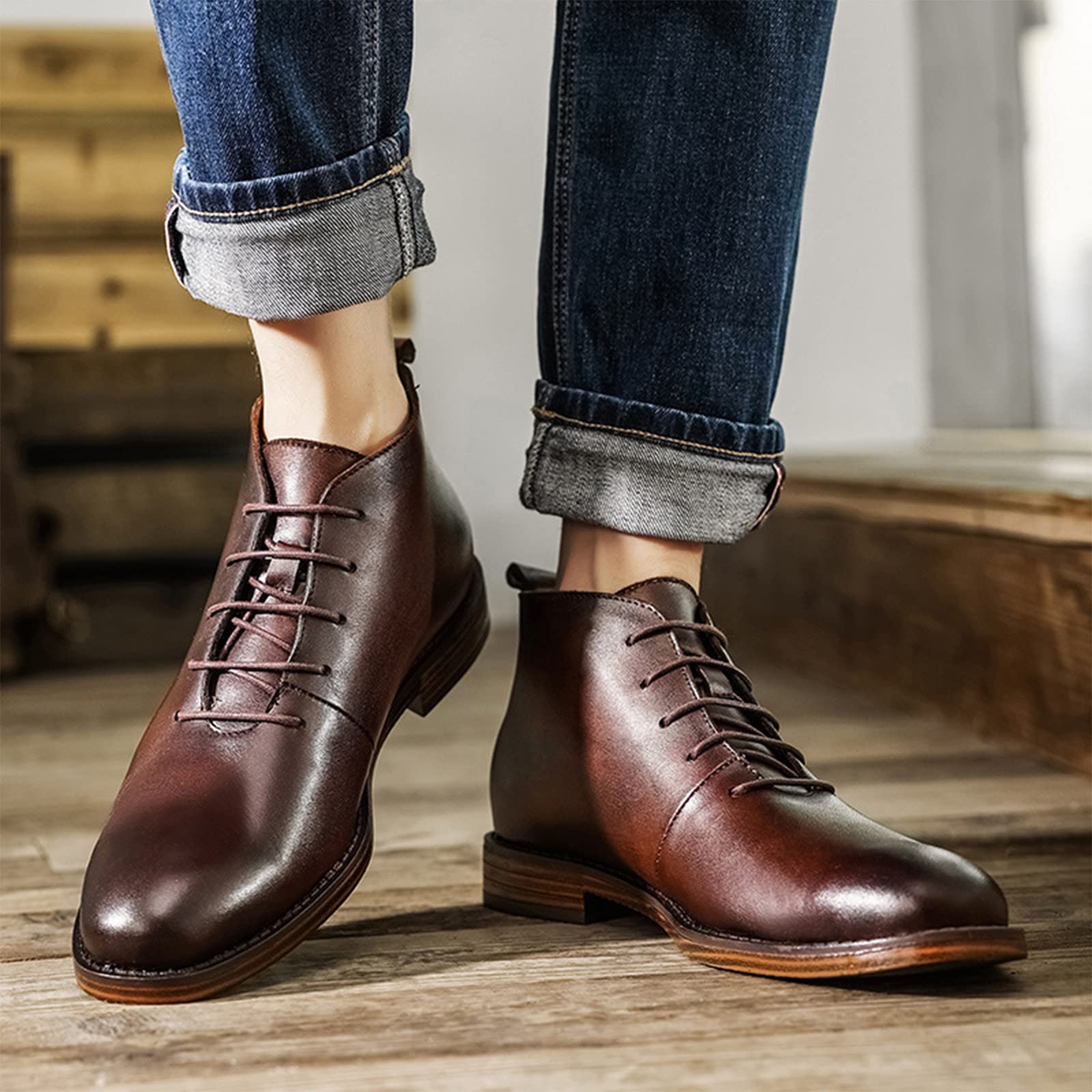 rismart Botas de Piel para Hombre Vestir Moda Tobillo Invierno Zapato Botín