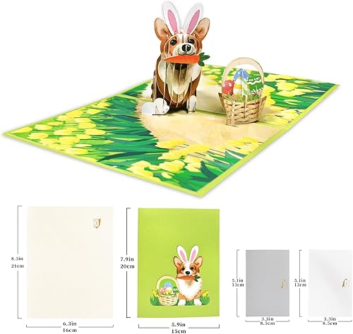Miniatura 2 de GREETING ART Tarjeta desplegable de Pascua tarjeta desplegable para perro cesta de Pascua tarjeta de Pascua para amigos familia niños tarjetas 3D