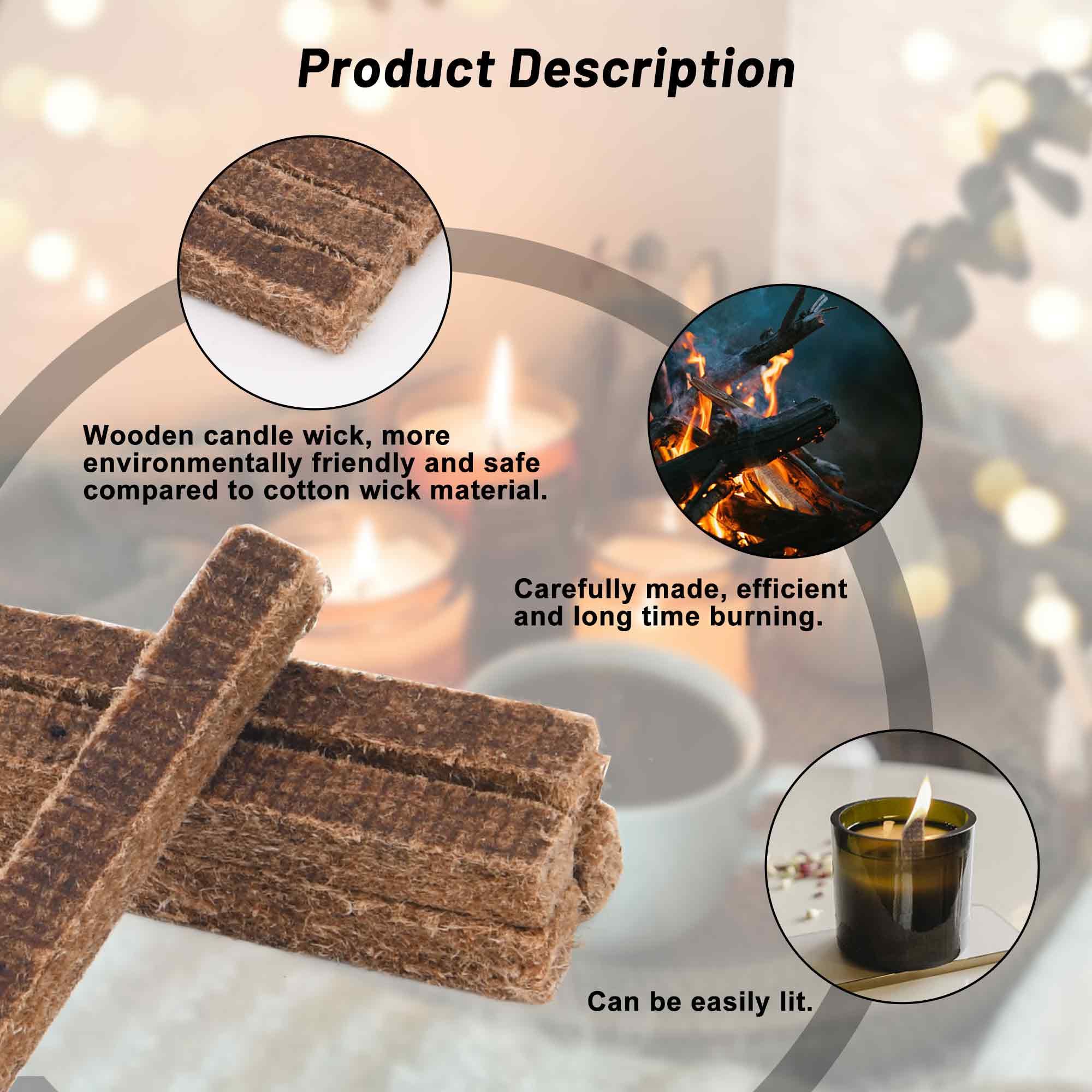 Lot De 10 Mèches Permanentes Pour Bougies – Mèches Bois Paraffine 10x10x90 Mm Pour Feu De Fusion Extérieur