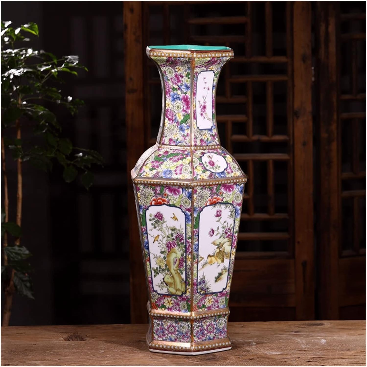 Vase Desktop Ceramics Ancient Big Floor Vase Chinese Classical Arrangement Ceramic Handicraft Living Room(B)