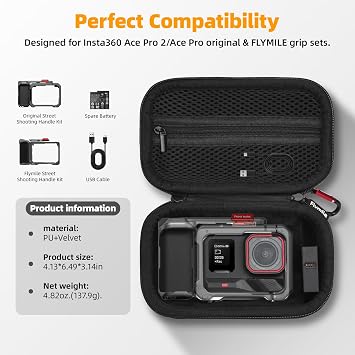 BRDRC Carrying Case for Insta360 Ace Pro 2/Ace Pro Xplore Bundle Kit, Portable Small Storage Bag Hard Shell Battery Travel Case with Wrist Strap Carabiner Insta 360 Ace Pro 2/Ace Pro Accessoires
