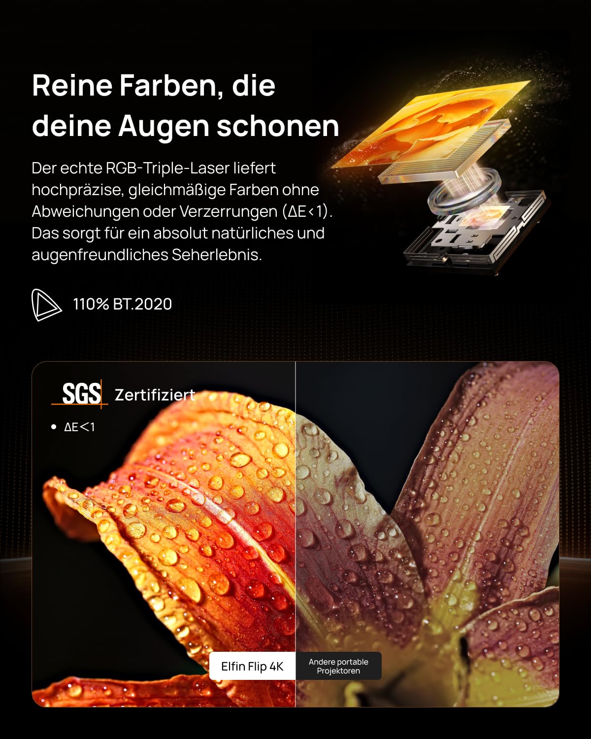 XGIMI Elfin Flip 4K Tragbarer RGB Triple Laser Heimkino Beamer | Google TV & Netflix, 1600 ISO Lumen, Native 4K, 0.98-1.3:1 Optical Zoom, Harman Kardon Sound, Autofokus für Home & Outdoor