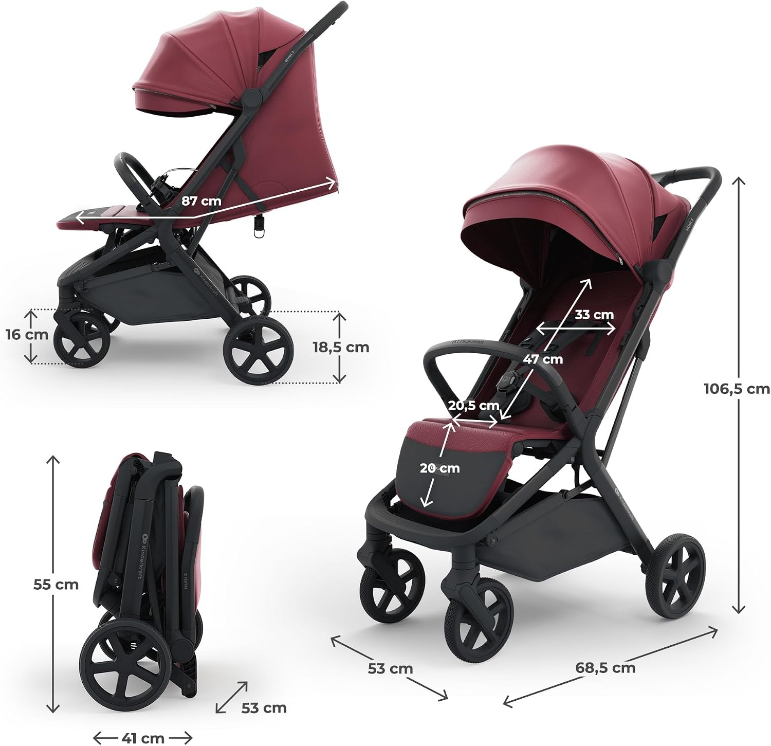 Kinderkraft - Nubi 3 عربة أطفال - لون داكن