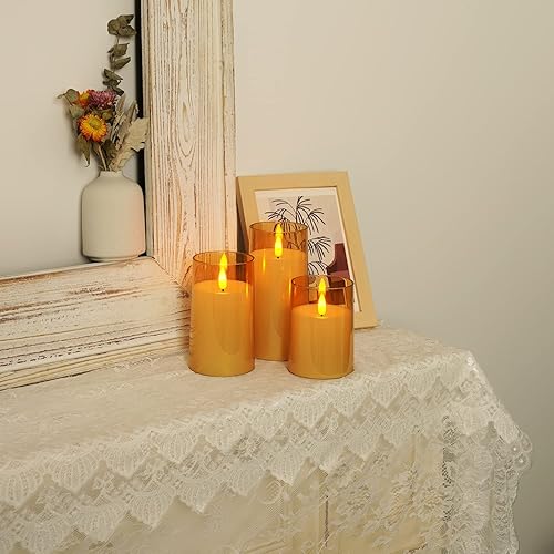 Miniatura 7 de Amagic Juego de 3 velas de acrílico dorado parpadeantes sin llama mecha 3D irrompibles funciona con pilas con control remoto y temporizador 3 x 4 x