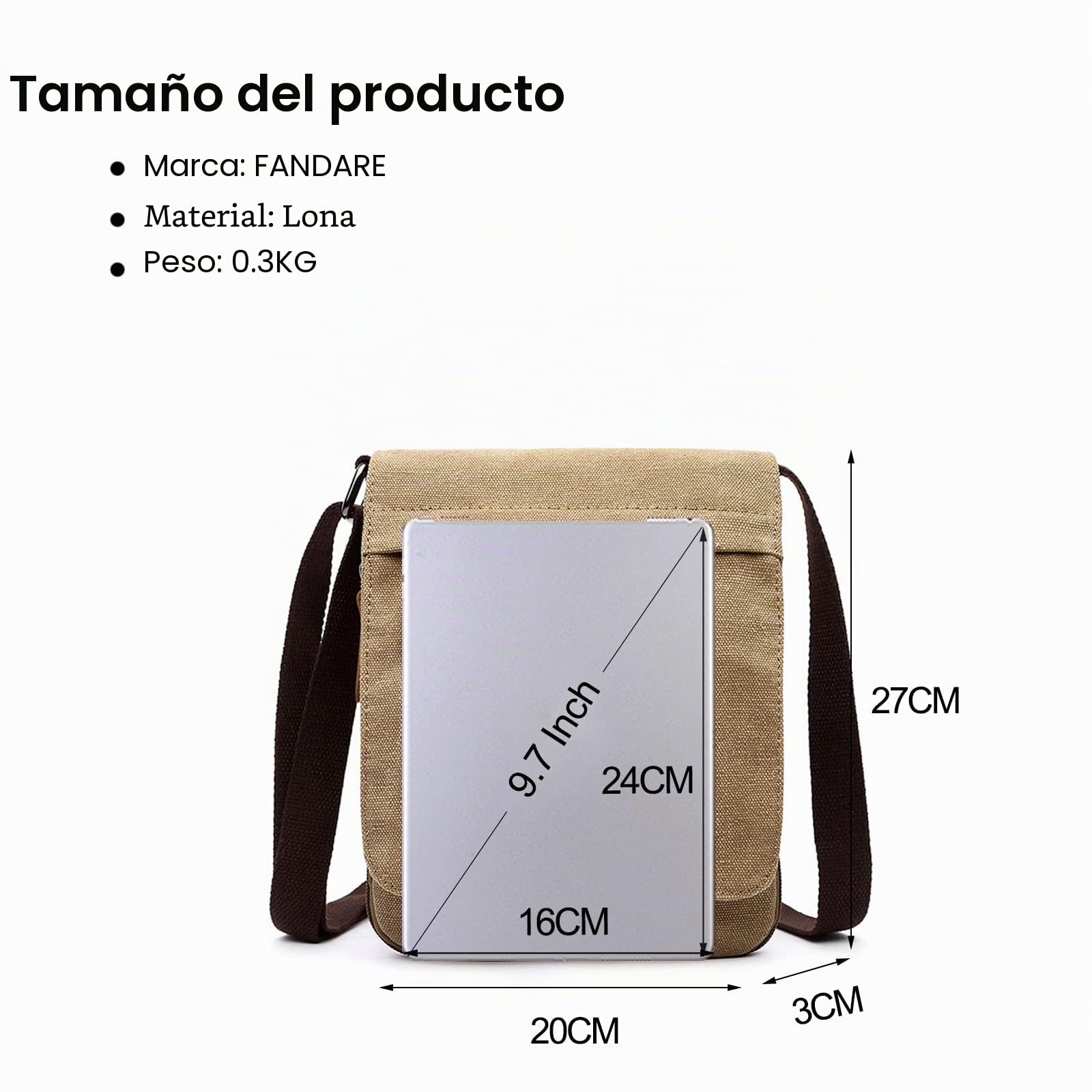 FANDARE Retro Bandoleras Hombre Bolso Bandolera Lona Bandoleras Mujer Bolsa de Honda Bolsos para Estudiante Viaje Trabajo Universidad Business Bolso Movil Caqui