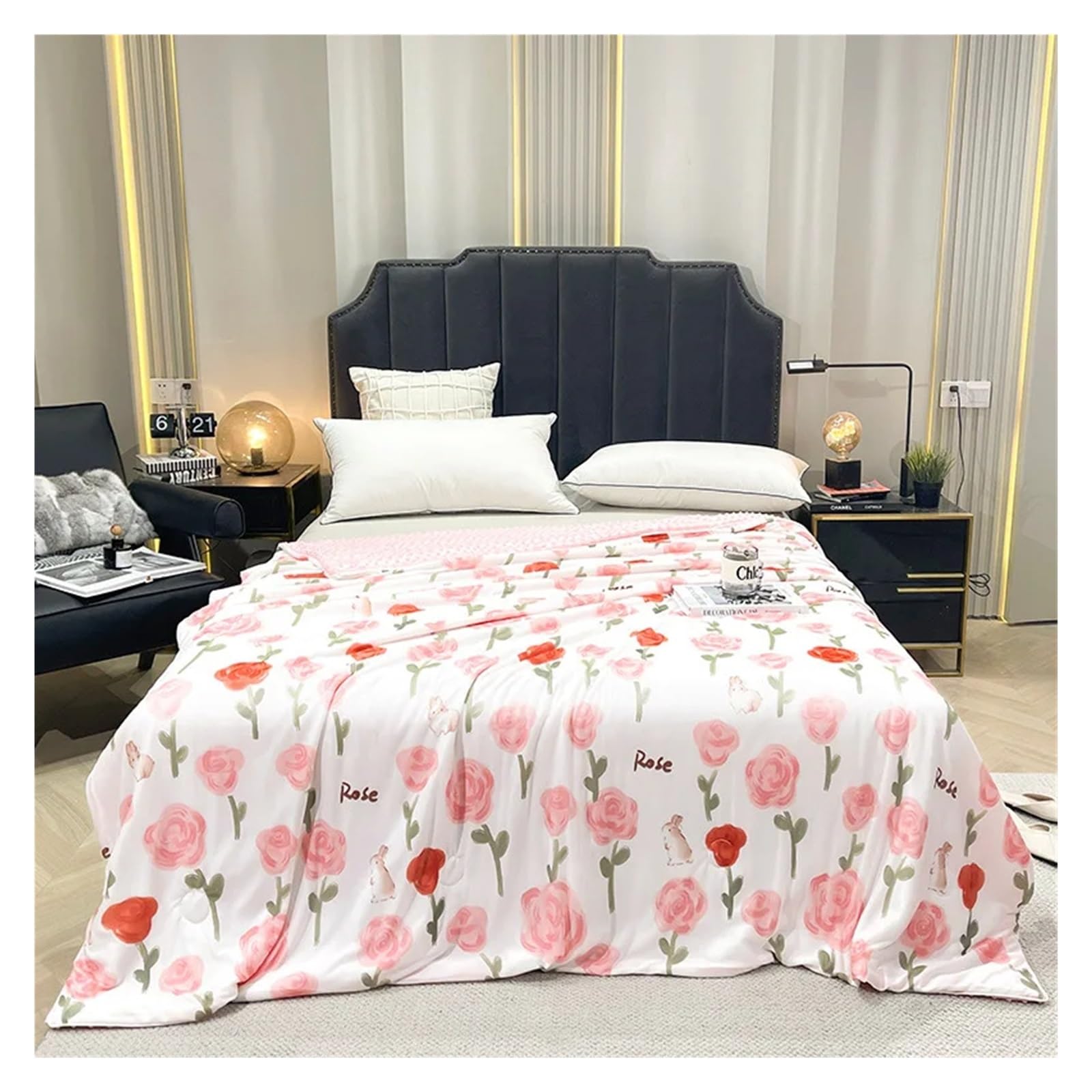 Sbcgfy D Uvet Cover Sets, Summer Quilt Quilt Cover Silk Screen Flower Summer Blanket,-100X150cm