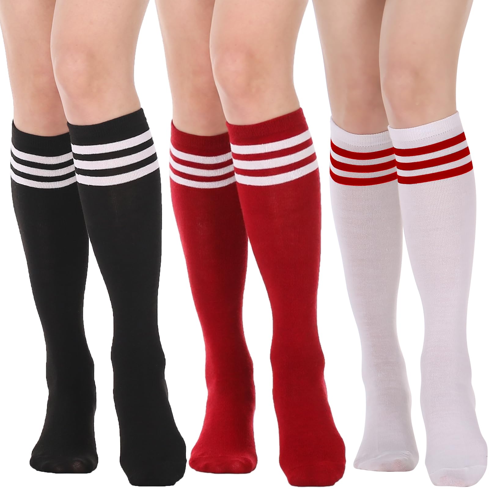 DRESHOW 3 Pairs Cotton Knee High Socks for Women Solid Knit Knee Long Stocking Leg Warmer All Season Gift
