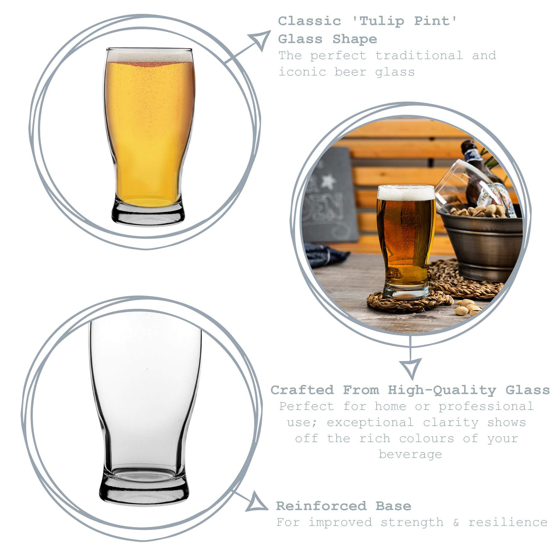 LAV 12 Piece Belek Tulip Pinte de bière en Verre Set - Grand Style Classique Ampoule Forme Craft Beer Ale Lunettes - Clair - 580ml