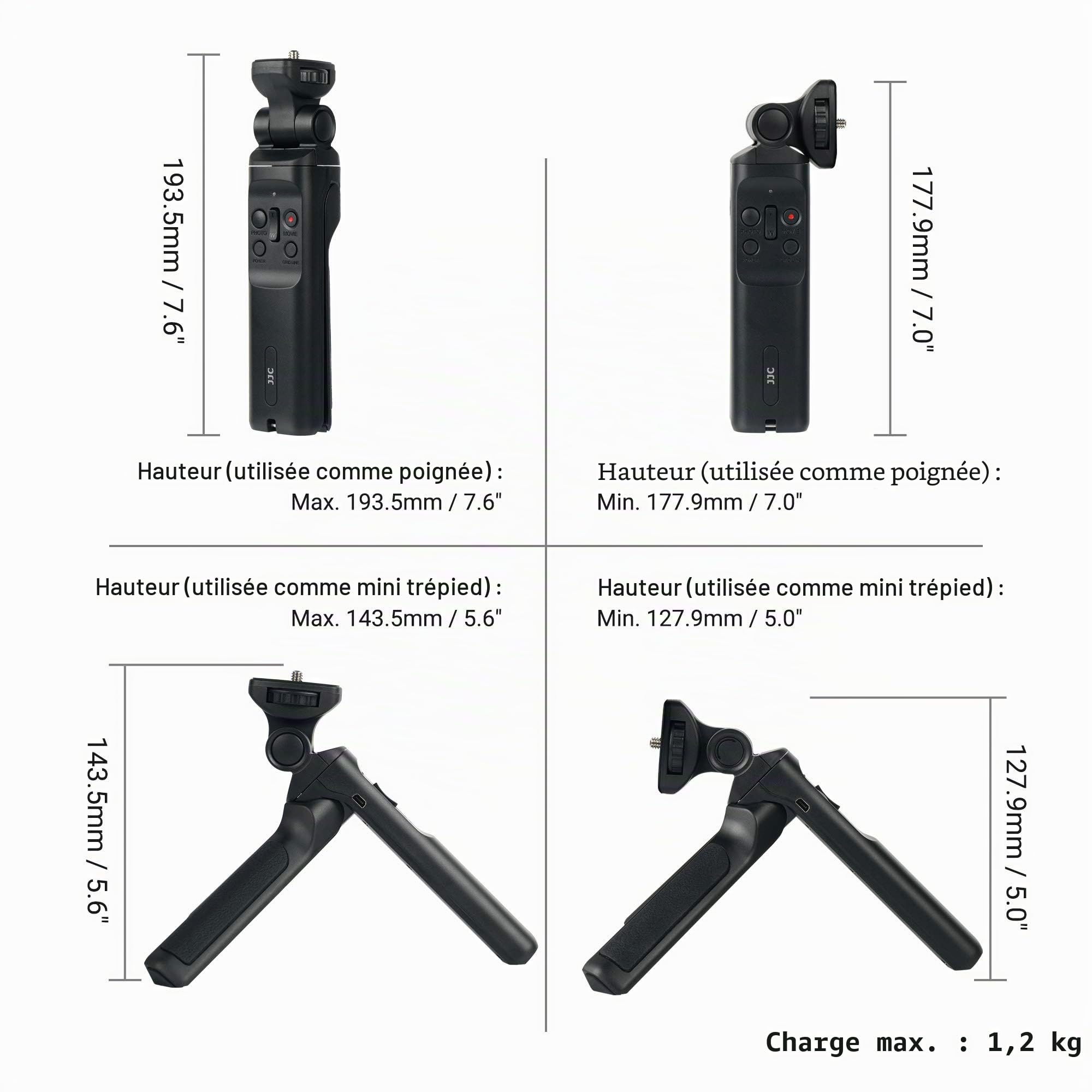 JJC Poignée de Prise de Vue et trépied avec Télécommande pour Sony a7 IV a1 ZV-1 RX100 VII, RX100 VI, RX100 VA, RX100 V, RX100 IV, a9 II, a9, a7S III, a7S II, a7S - pour Sony GP-VPT1