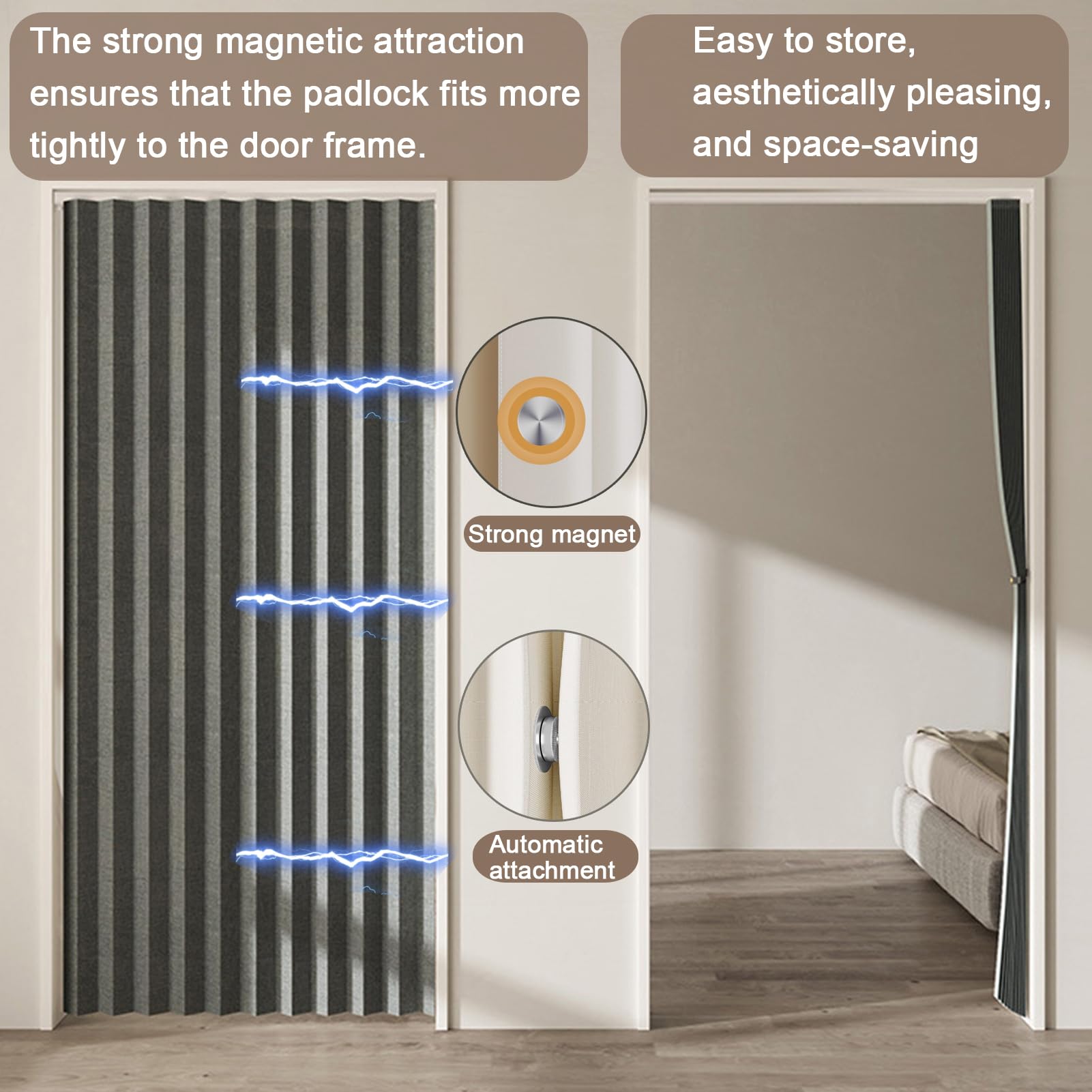 Genérico Cortina De Puerta Opaca Sin Taladrar,Protección contra El Frío,Cortinas Divisorias Plegables para El Salón con Cierre Magnético,Cortina Corredera para Armario De Cocina,Verde,W120*H240cm