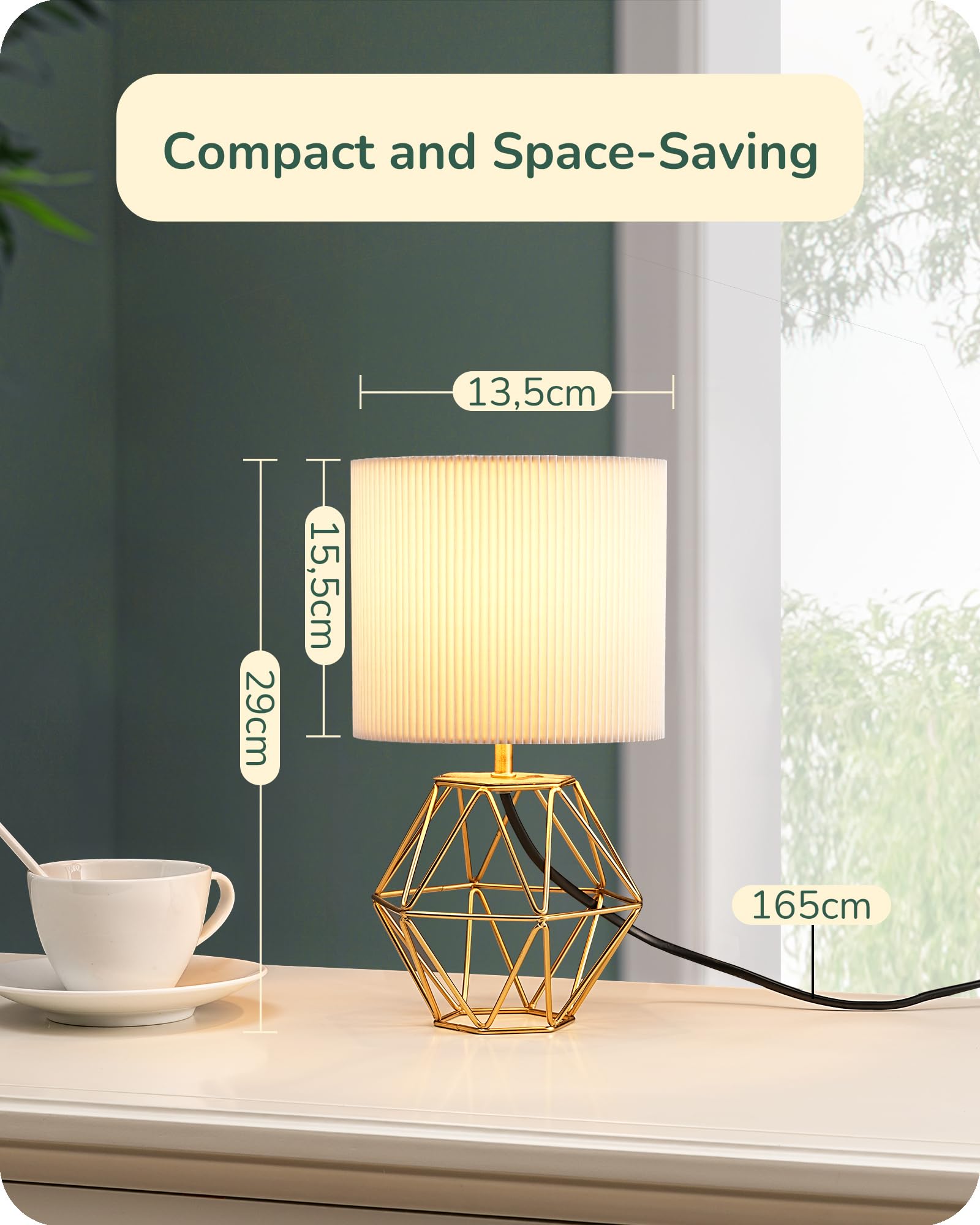 EDISHINE Table Lamp, Antique Bronze Diamond Metal Cage Base & Cream Coloured Pleated Lampshade, E14 Socket - Image 4