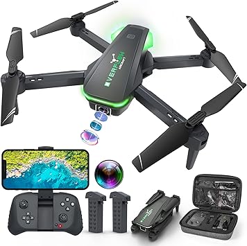 Drone with 1080P Camera for Beginners and Adults, Foldable Remote Control Quadcopter with Voice Control, Gestures Selfie, Altitude Hold, One Key Start, 3D Flips, 2 Batteries, Toy for Beginners