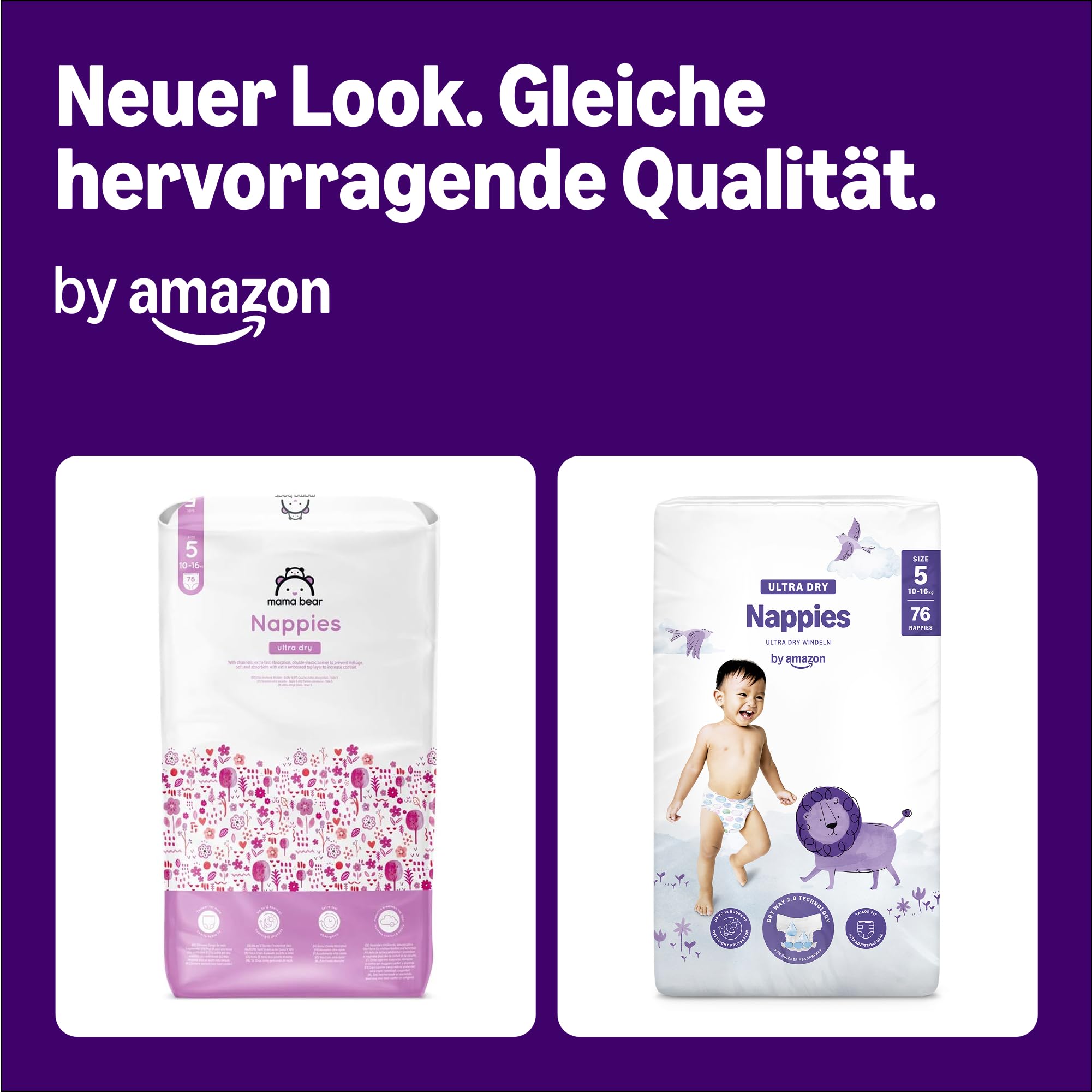 By Amazon Ultra Dry Windeln Größe 5 (10-16 kg) - MONATSBOX, Weiß, 152 Stück (2 Packungen mit 76) (Früher Unter Der Marke Mama Bear, Identisches Produkt)