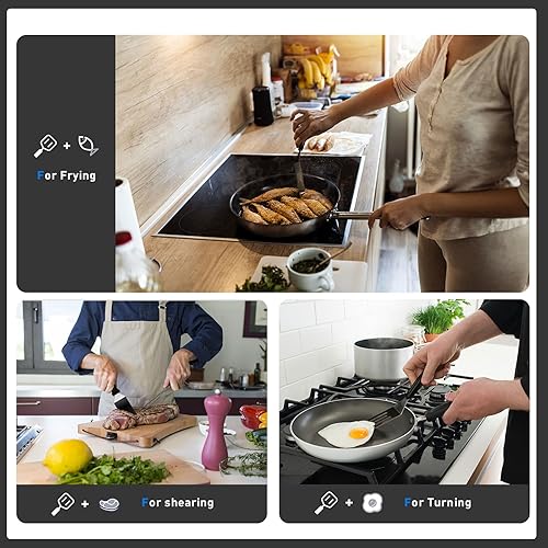 Miniatura 5 de Espátula pequeña profesional mini espátula para servir, juego de 4 espátulas de metal de acero inoxidable, cortador y volteador de servir para