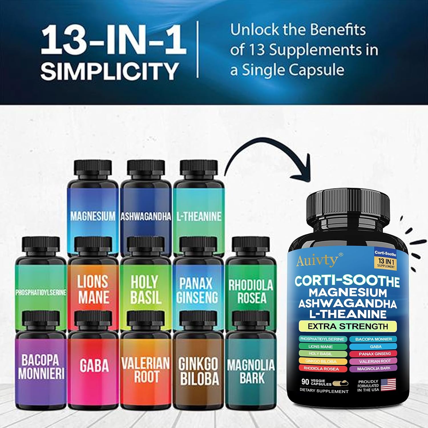 Cortisol Manager & Adrenal Support - Cortisol Reducer for Stress Relief, Calm & Sleep - 13-in-1 Adaptogen with Ashwagandha & Magnesium - 180 Capsules (2-Pack)