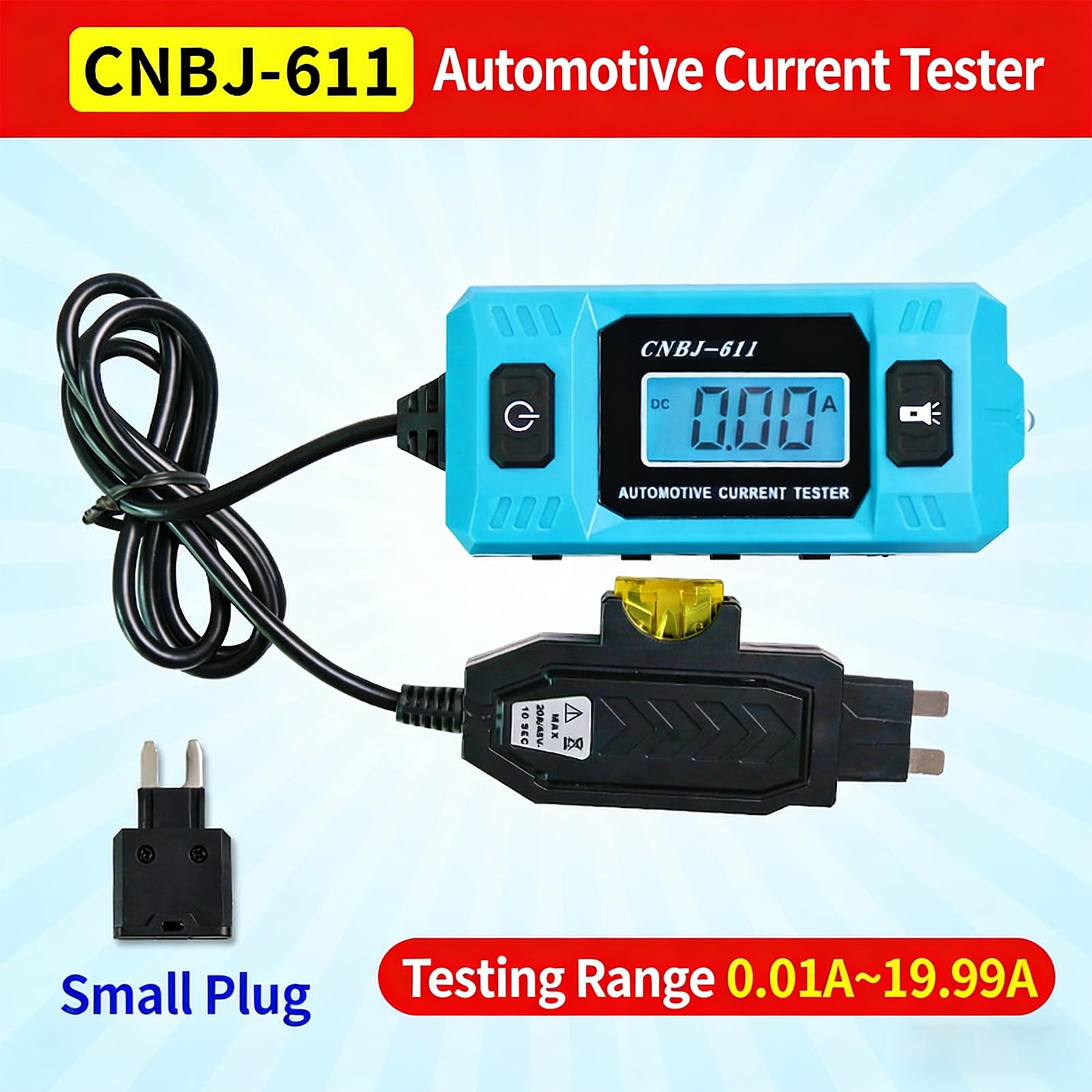 2/3 12V / 24V Tester corrente automatico con torcia retroilluminata 0, 01-19, 99A Strumento diagnostico circuito Rilevatore tester corrente per auto con retroilluminazione e torcia Fusibili