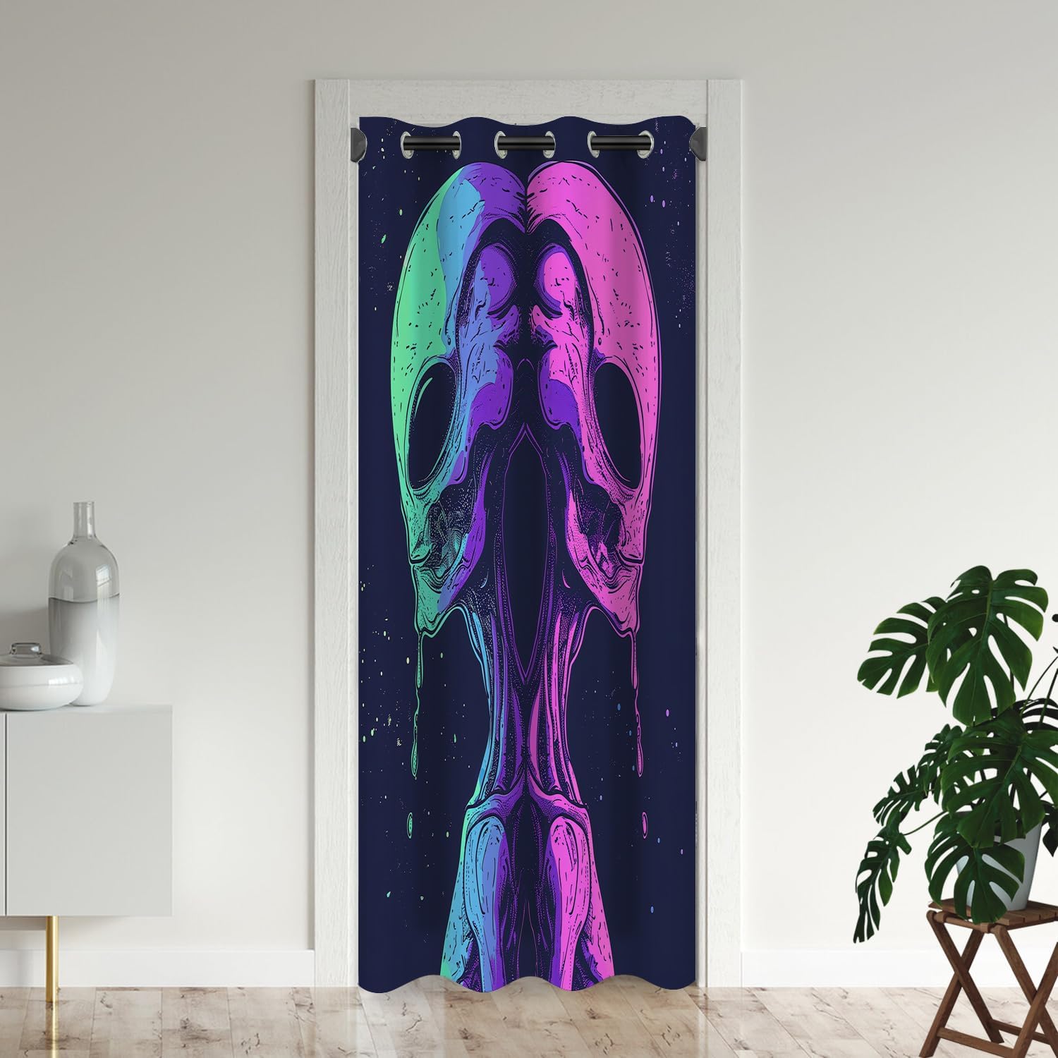 Alien Door Curtains for Doorways, Supernatural Martiansal Planets Alien Head Blackout Curtain for Kids Bedroom Closet, Grommet Thermal Insulated Privacy Door Drapes for Room Divider, 34"W x 80"L
