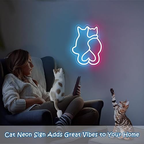Miniatura 2 de Letreros de neón con dos gatos, letrero de neón LED para decoración de pared, lindas luces de neón de gato, arte de pared 3D Kawaii animal para