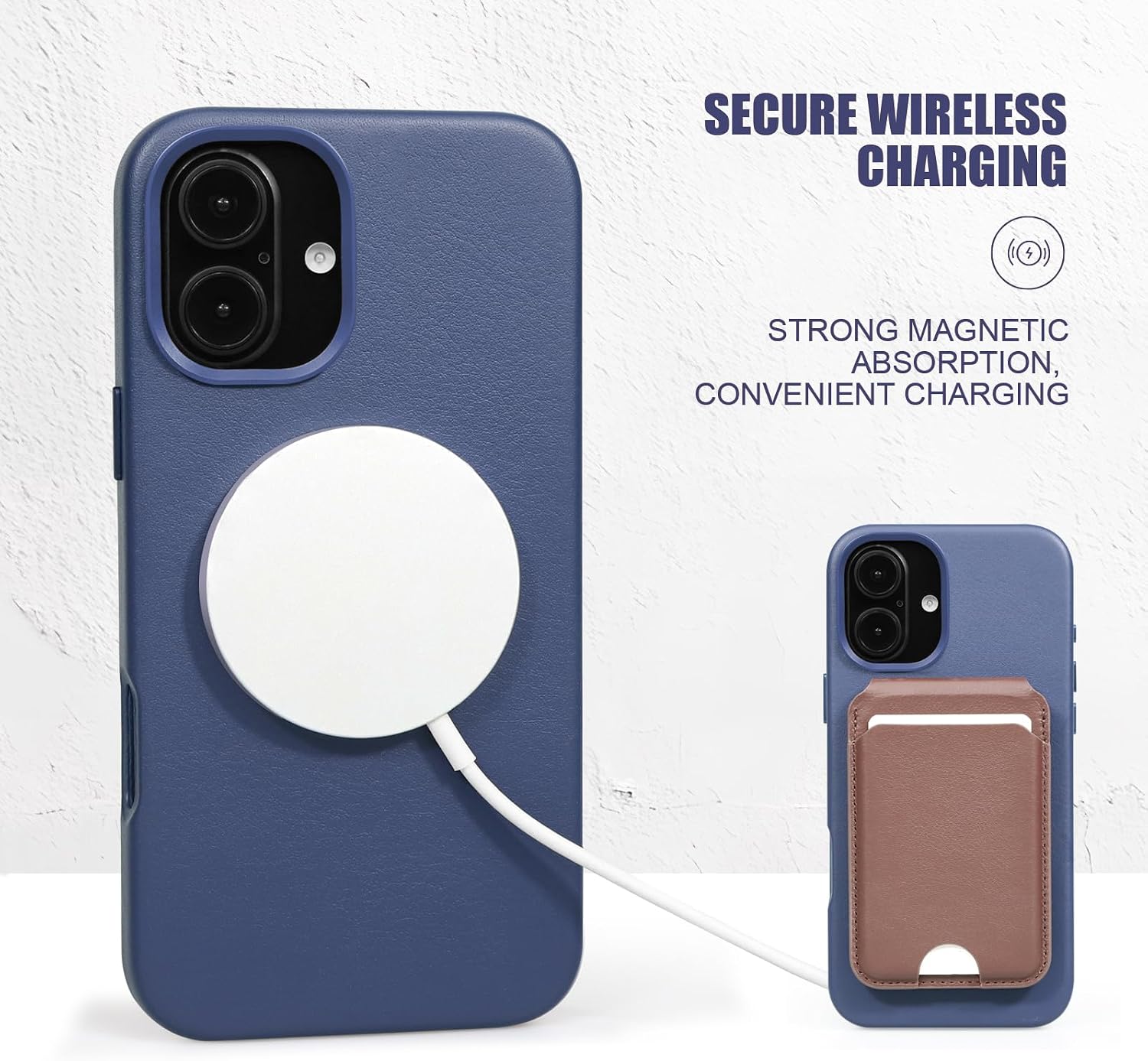Leather Case for iPhone 16 Blue Compatible with MagSafe for Men Women image 5