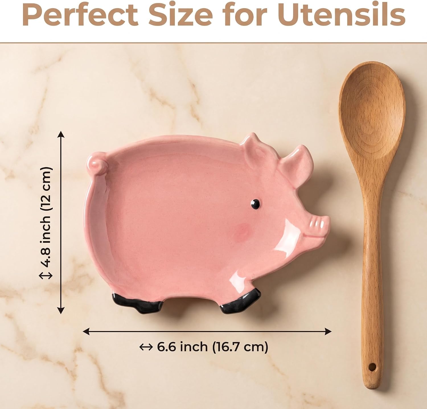 Ceramic Pig Spoon Rest for Kitchen Counter and Stove Top Spoon Holder