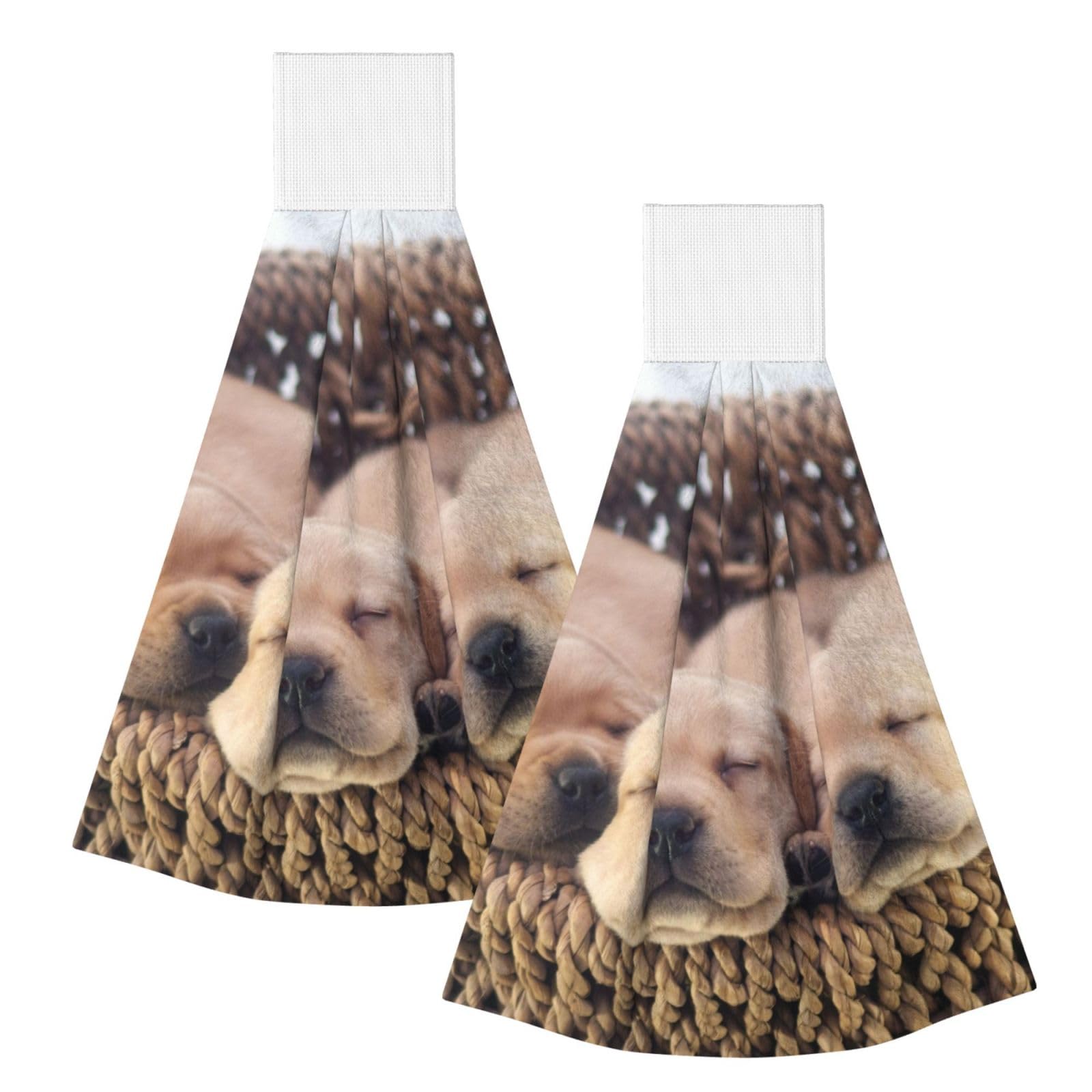DOPKLNA Labradors Little Puppies Golden Retriever, 2 Pcs Hanging Coral Fiber Hand Towels for Bathroom, Absorbent Kitchen Towels
