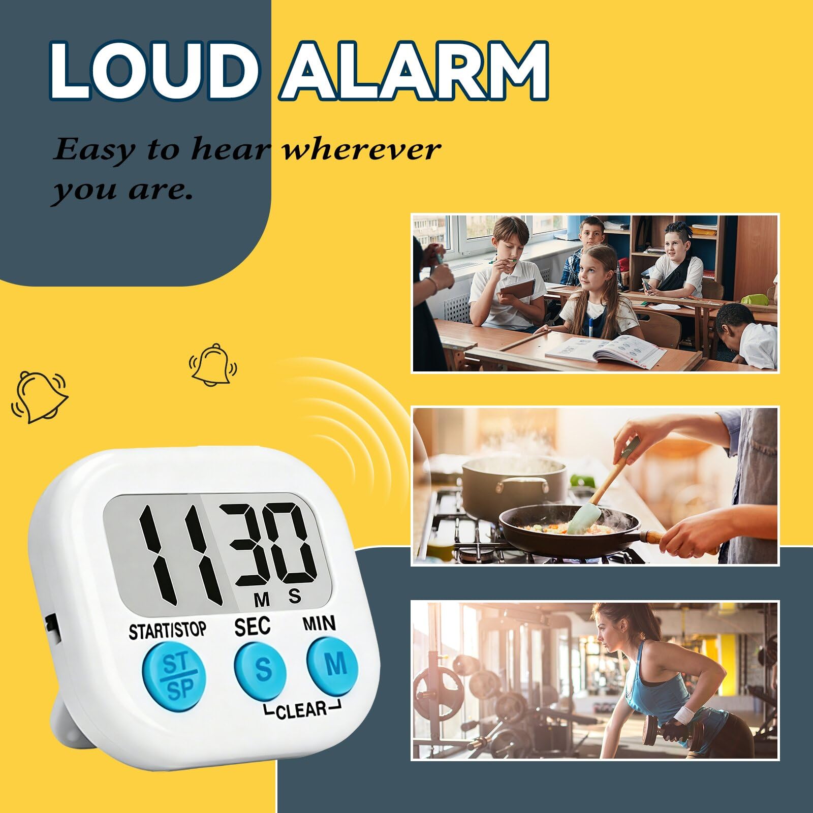 Confezione da 12 timer da cucina digitali per cucinare, allarme forte, grande display LCD, timer magnetico per insegnanti, bambini, ampiamente utilizzati in classe, cucina, riunioni, palestra