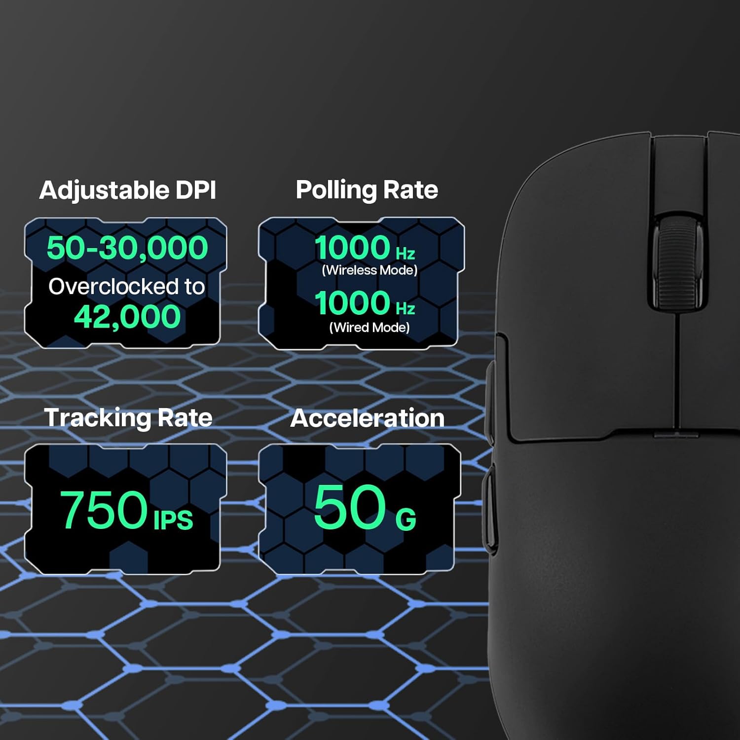 AJ159 APEX Wireless Mouse, Lightweight Gaming Mice, with Magnetic Charging Design and Display Screen, 42000 DPI, PAW3950 Sensor, BT/2.4G/Wired Connection, 400mAh Battery (Black)