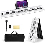 Costzon 88-Key Clavier Piano pliant, Piano électrique semi-façonné complet Piano numérique avec/MIDI, Microphone, Support musical & Sac de transport, Piano de clavier portable pour les débutants Adolescents adultes (noir)