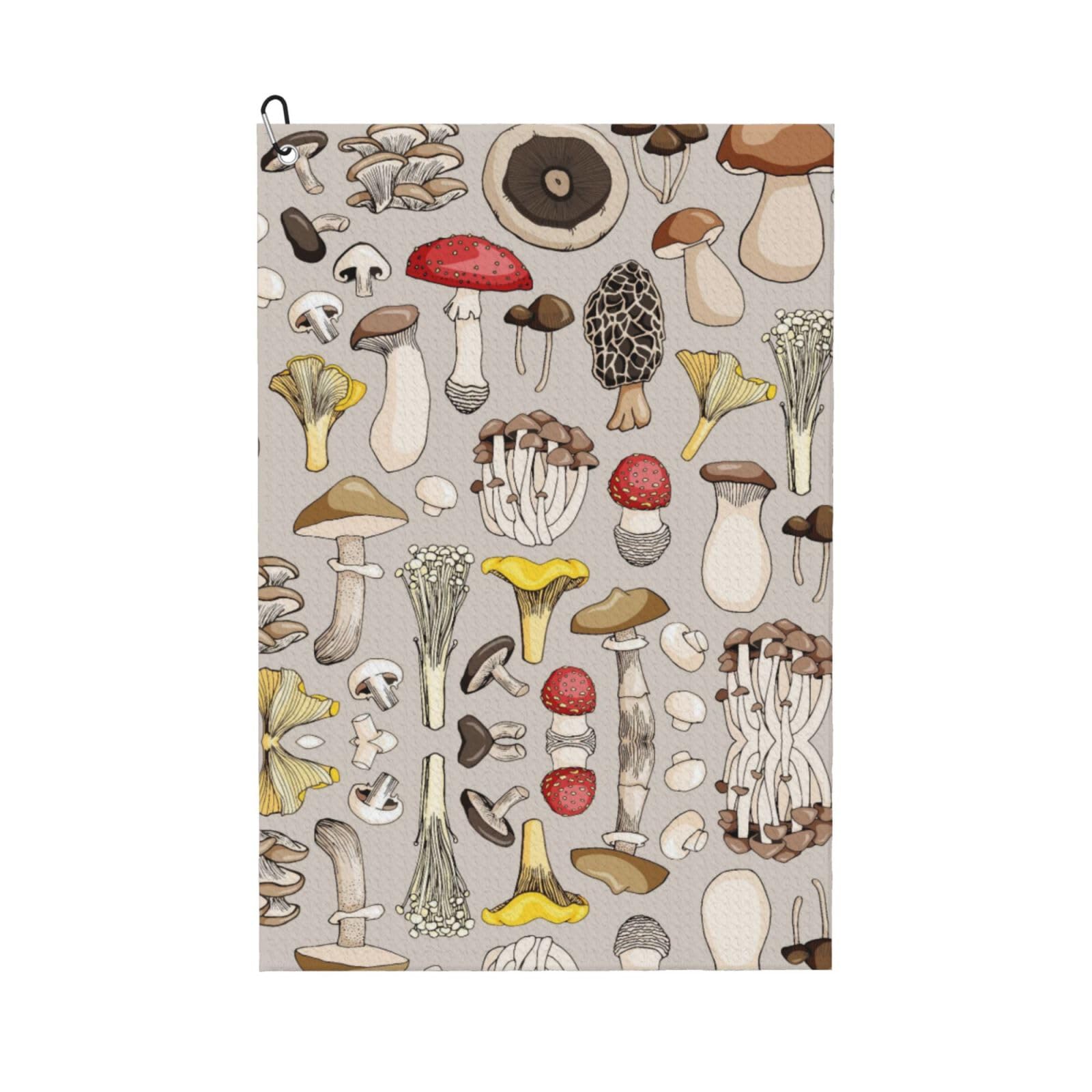 peiyeety Various Mushrooms Microfiber Golf Towel with Carabiner Clip, 16x24 Inch Absorbent Waffle Weave Towel for Golf Bags