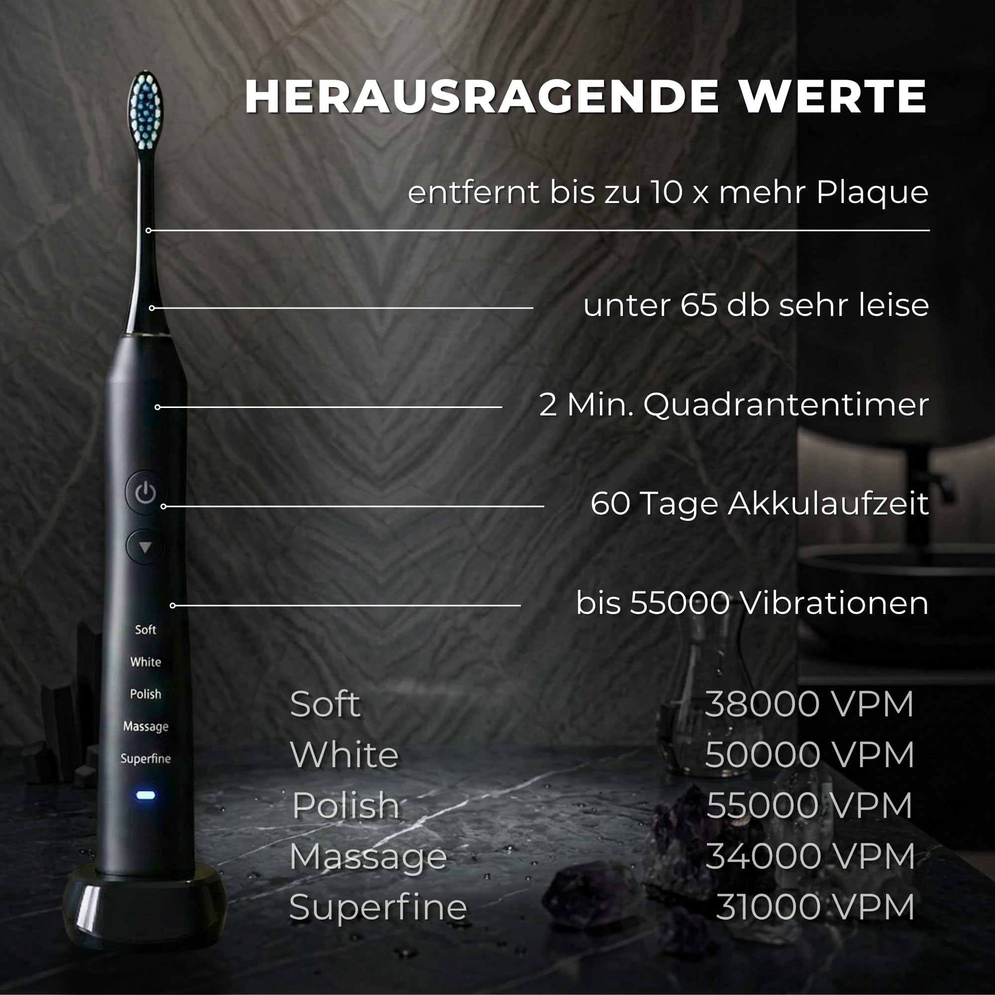 Elektrische Schallzahnbürste 55000 Schwingungen, risikofrei 100 Tage testen | Tristan Auron Business Class Doppelpack (blau/schwarz), Beste Reisezahnbürste, 60 Tage Akku, IPX7, 5 Putzmodi, 4 Bürstenköpfe