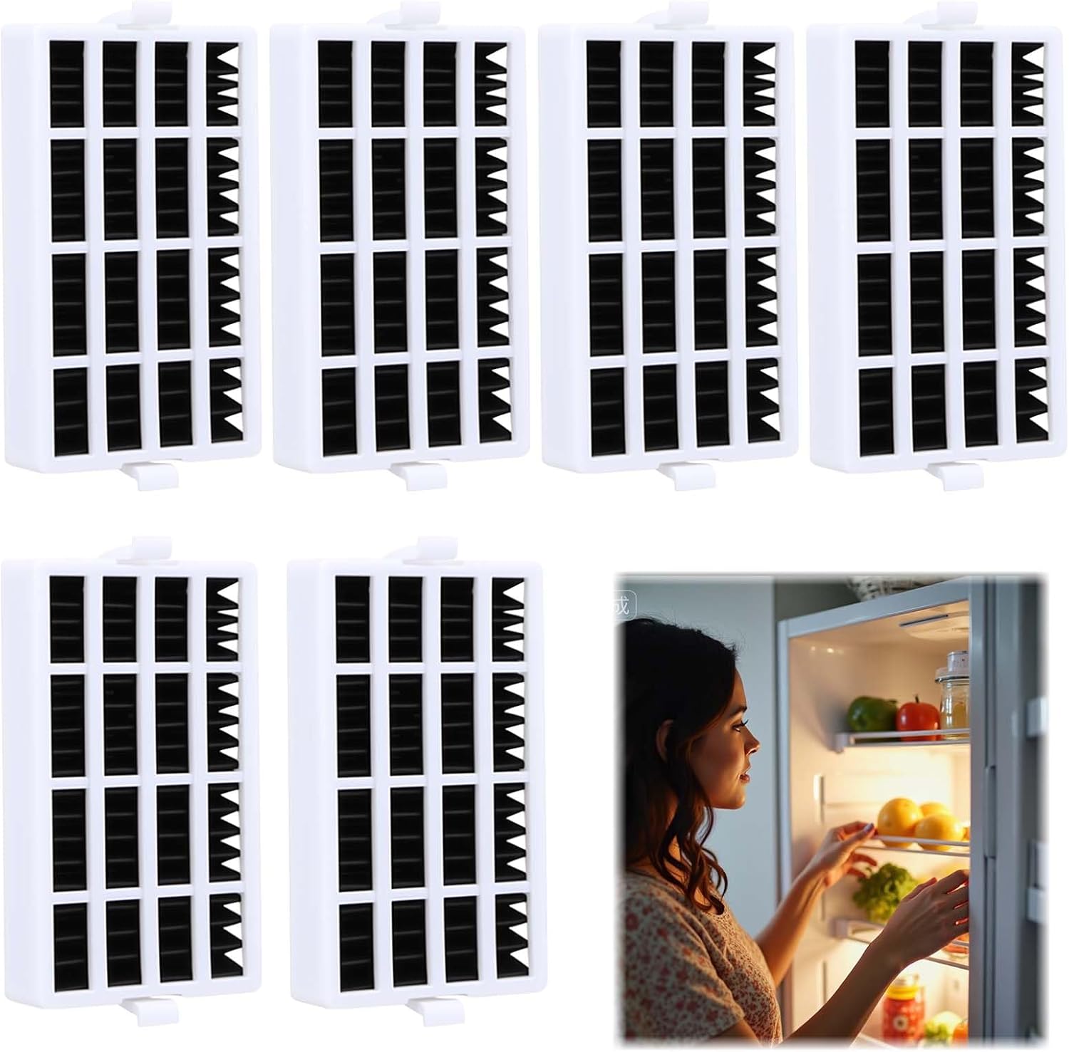 6 - Pack Compatible With W10311524 Refrigerator Air Filter Replacement, Compatible With Whirlpool, Maytag, Kitchenaid & Jenn - Air, Freshflow Carbon Filters For Odor Removal